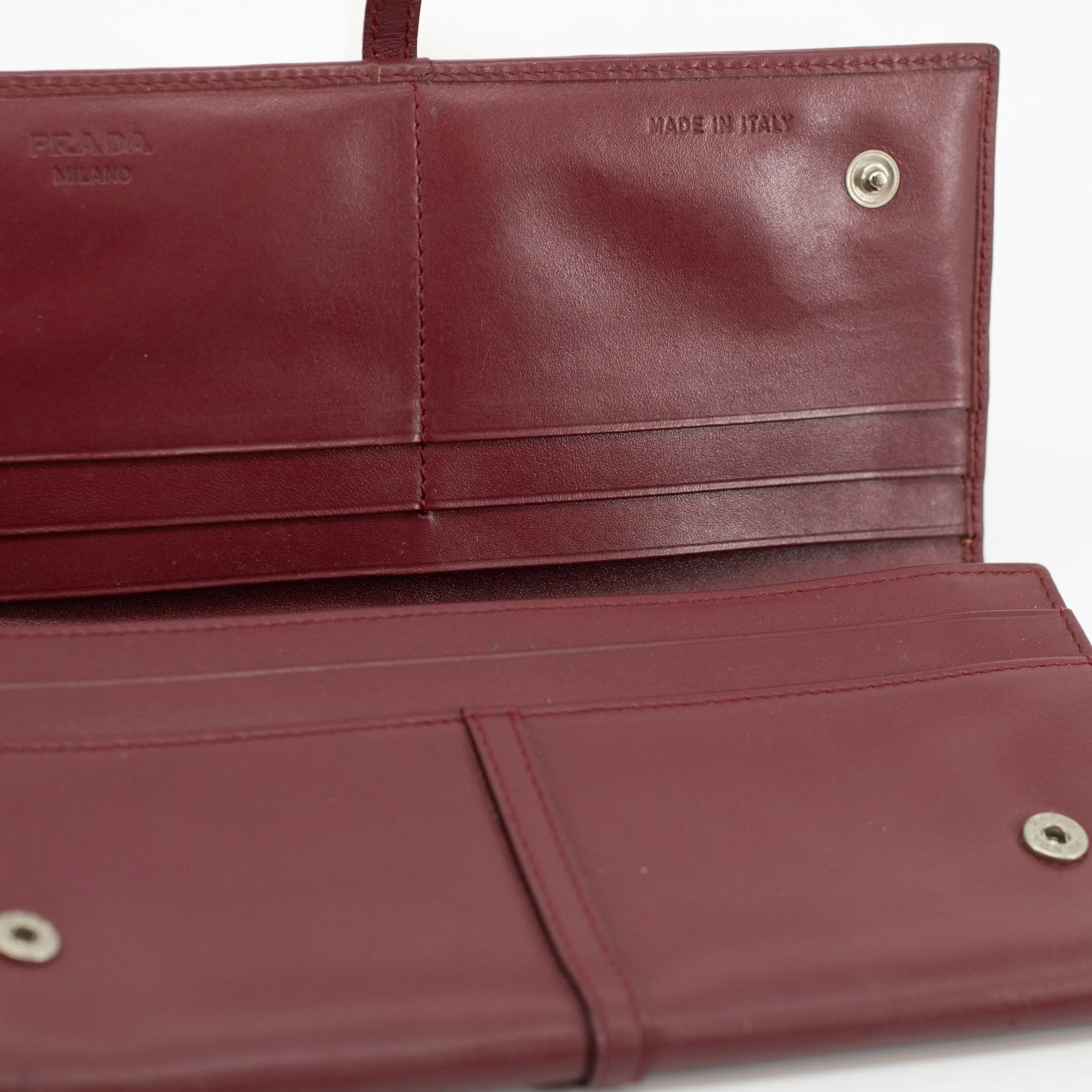 Prada Maroon Bordeaux Leather Long Wallet #1871
