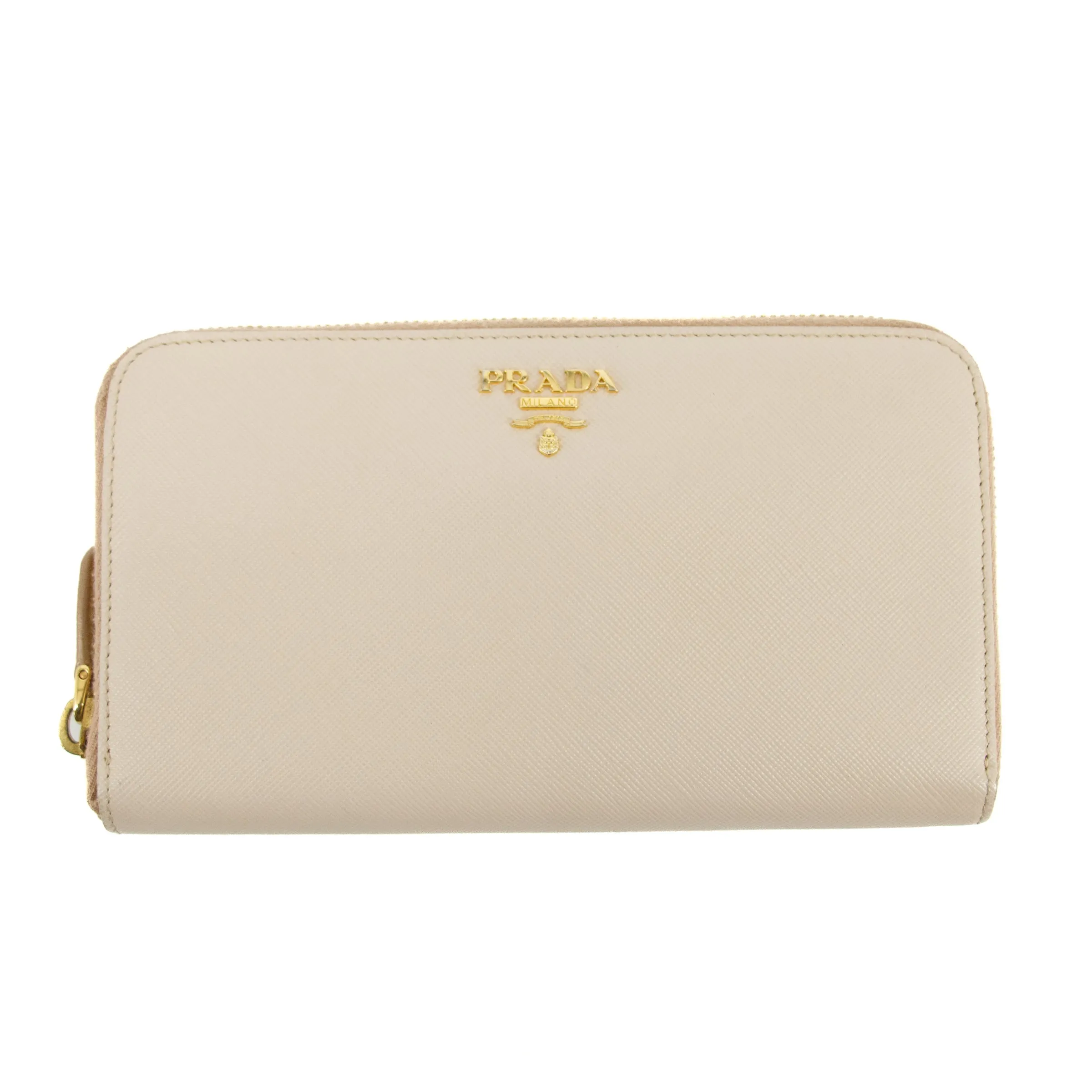 Prada Saffiano Leather Beige Zip Around Wallet #3230