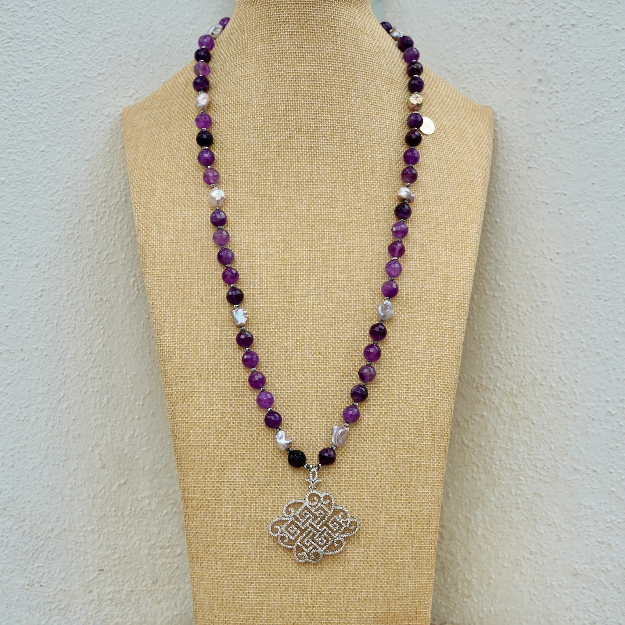 Purple Agates, Fresh Water Pearls and Statement CZ Pendant | Erika Williner Designs