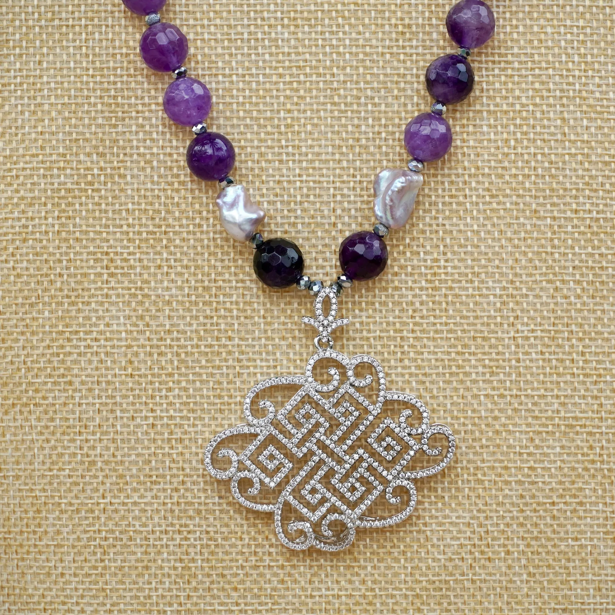 Purple Agates, Fresh Water Pearls and Statement CZ Pendant | Erika Williner Designs