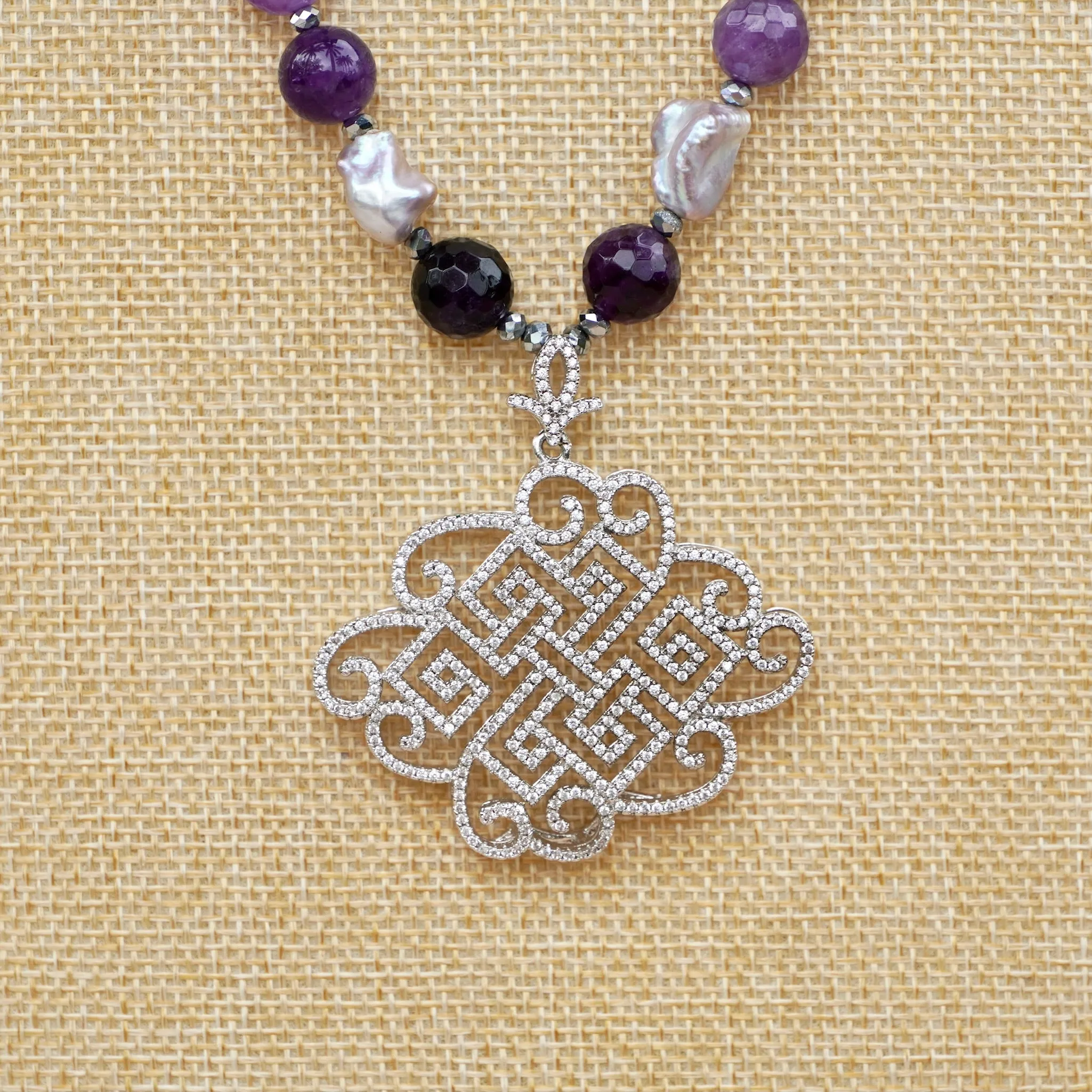 Purple Agates, Fresh Water Pearls and Statement CZ Pendant | Erika Williner Designs