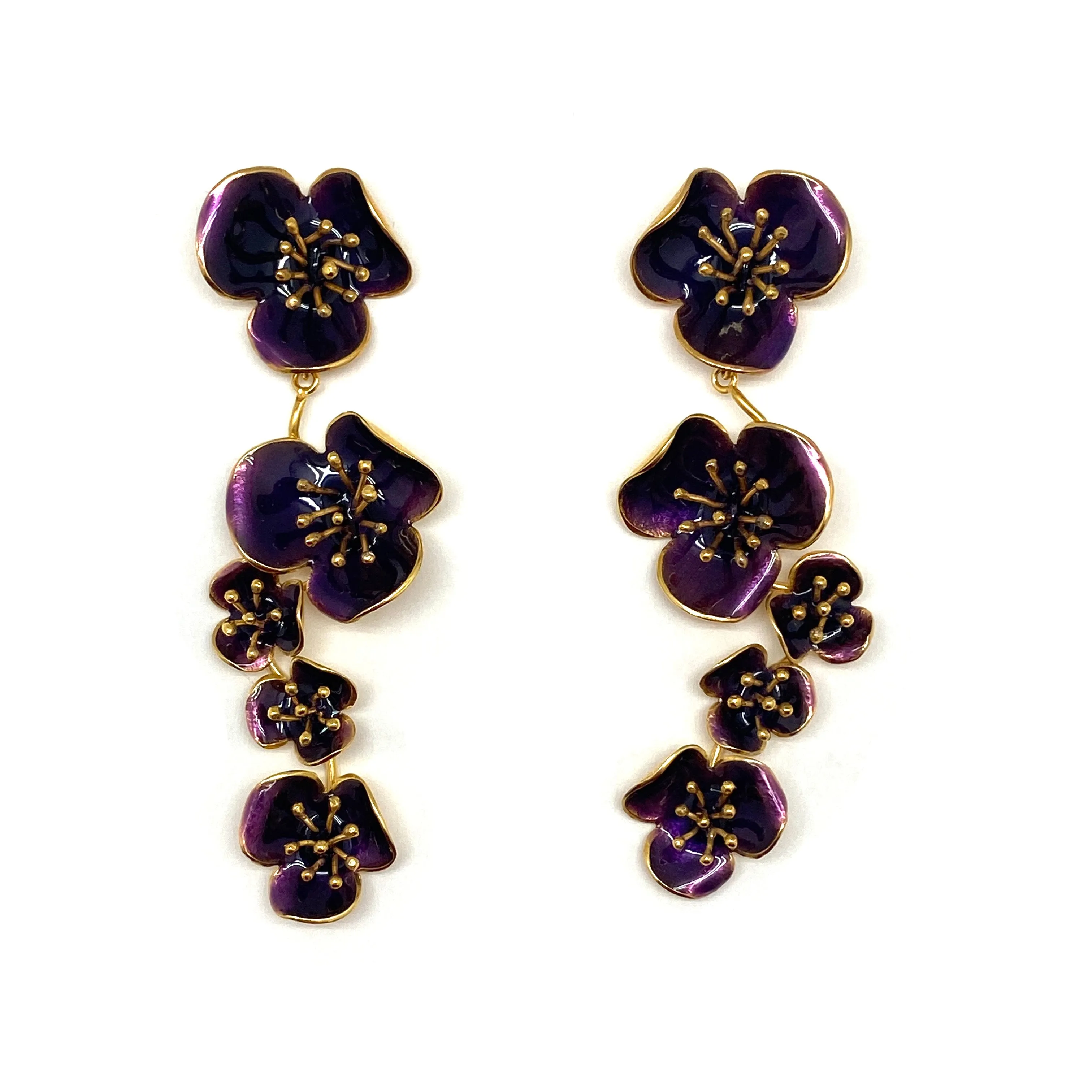 Purple Five Flower Post Earrings