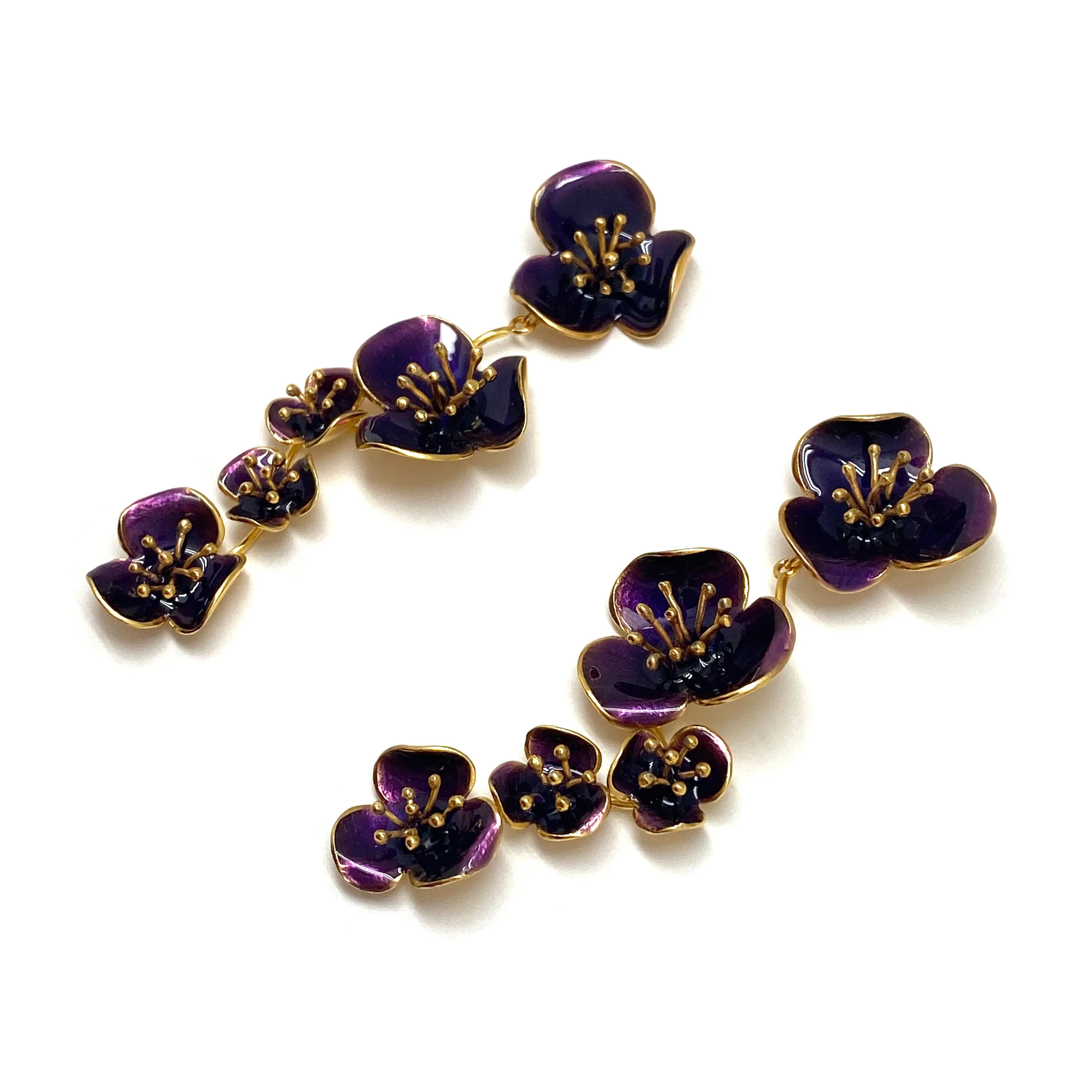 Purple Five Flower Post Earrings