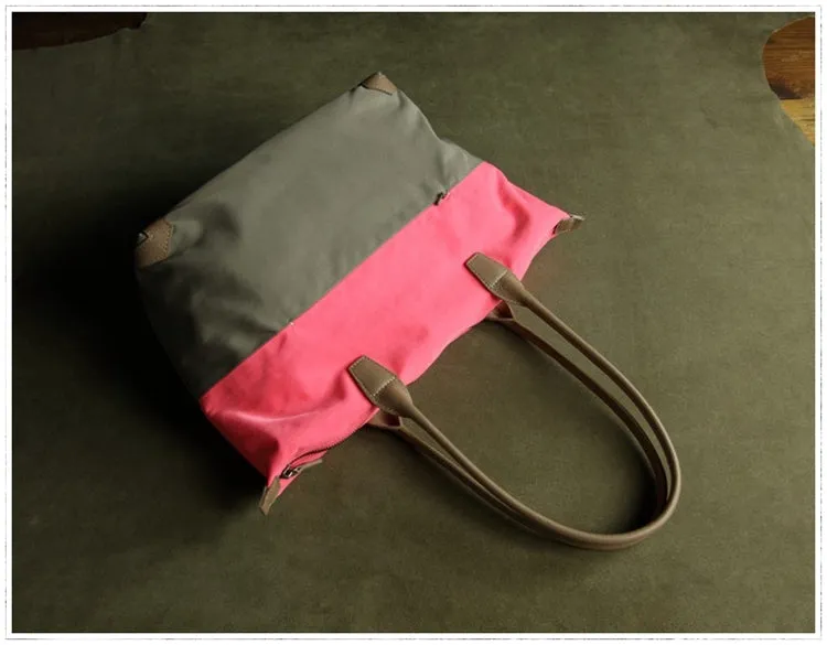 Purple Womens Nylon Shoulder Handbag Womens Nylon Contrast Color Purple Shoulder Work Purse Nylon for Ladies