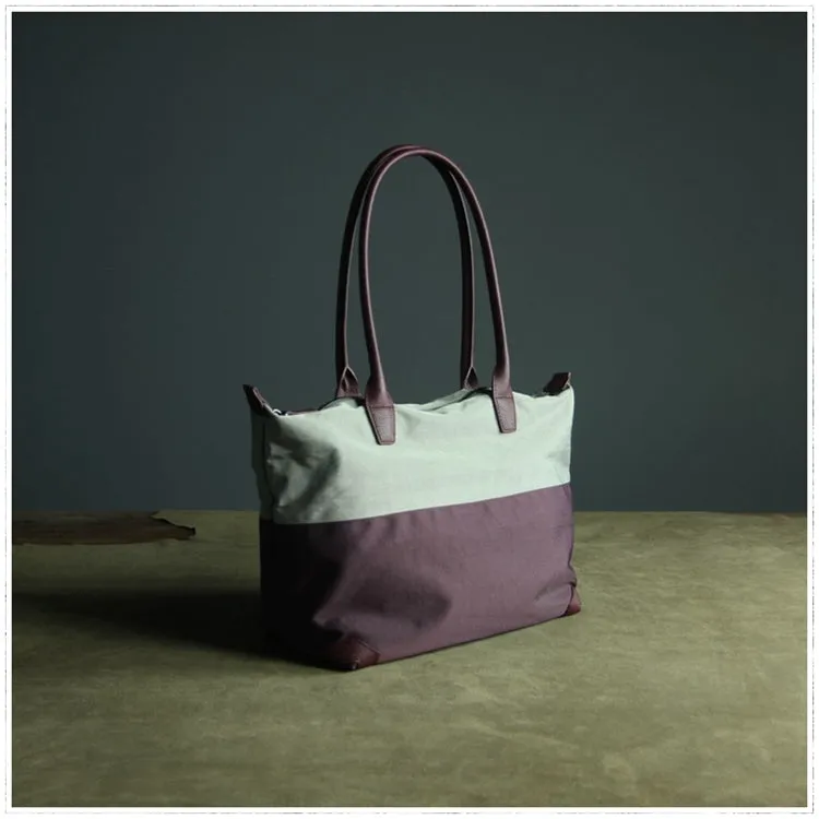 Purple Womens Nylon Shoulder Handbag Womens Nylon Contrast Color Purple Shoulder Work Purse Nylon for Ladies