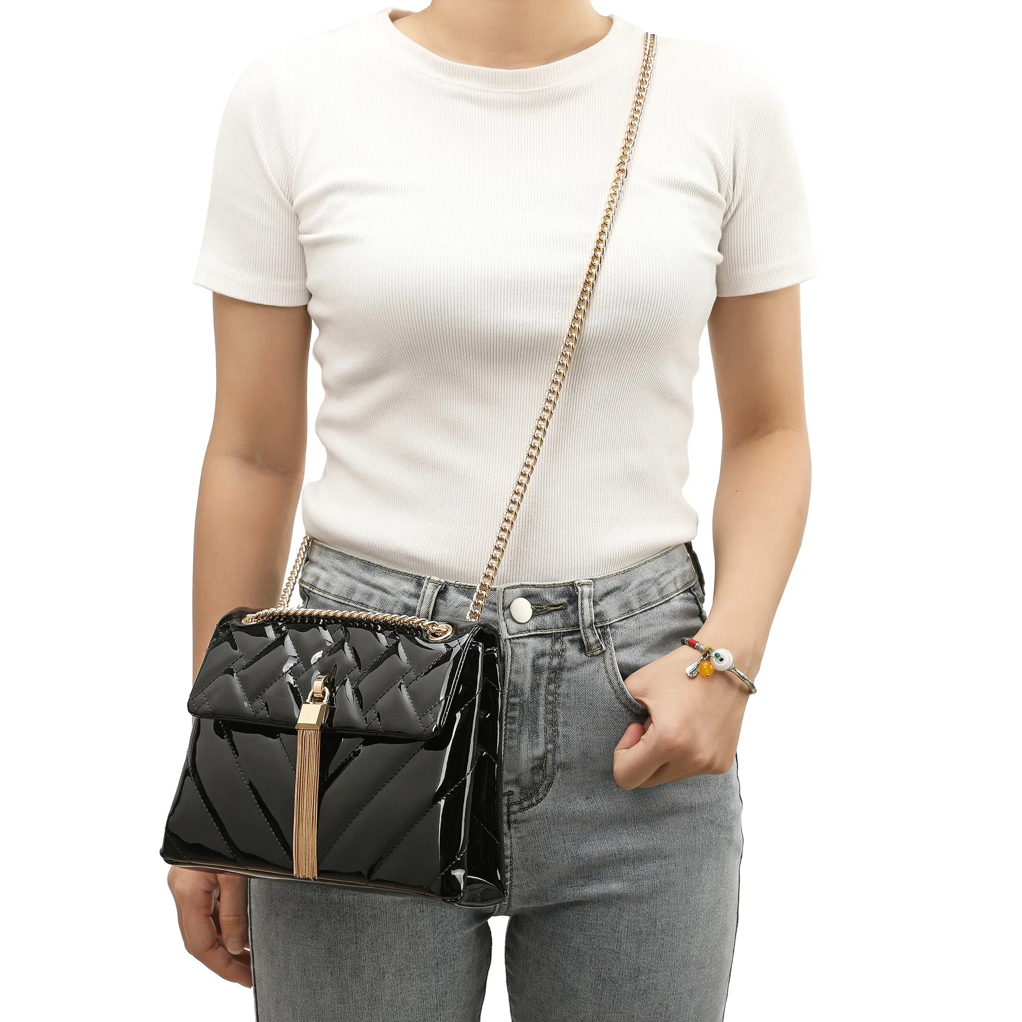 Quilted Sheepskin Tassel Crossbody