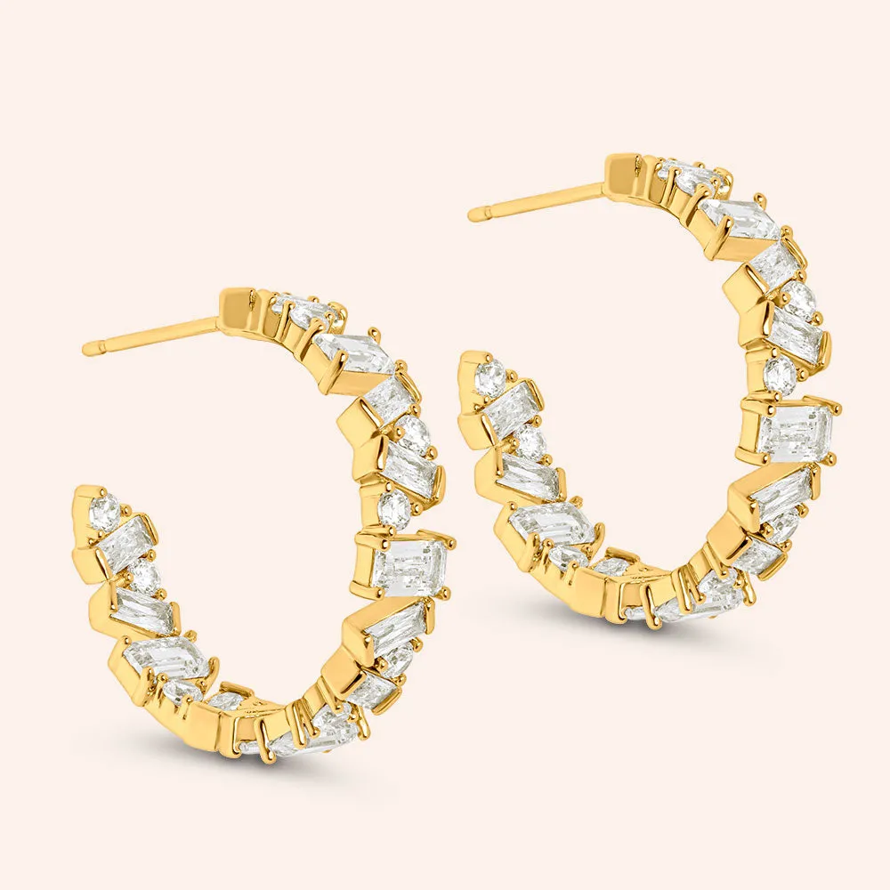 "Celine" 13.2CTW Round & Baguette Cut 1" Hoop Earrings