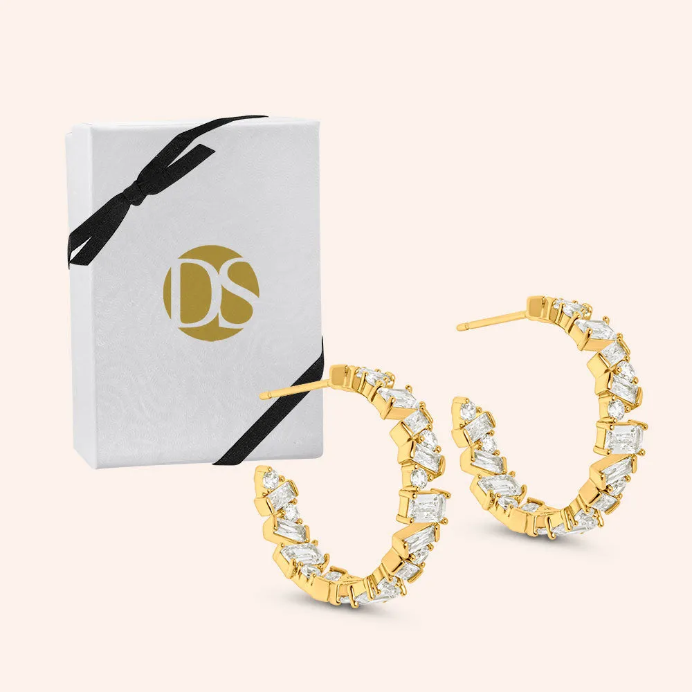 "Celine" 13.2CTW Round & Baguette Cut 1" Hoop Earrings