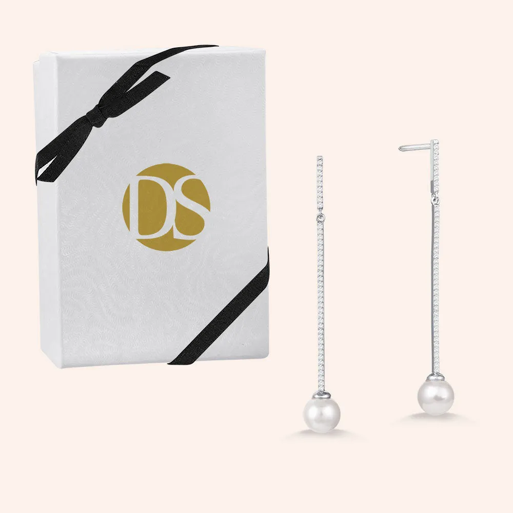 "Fairytale" 1.6CTW Pave Linear Pearl Drop Earrings