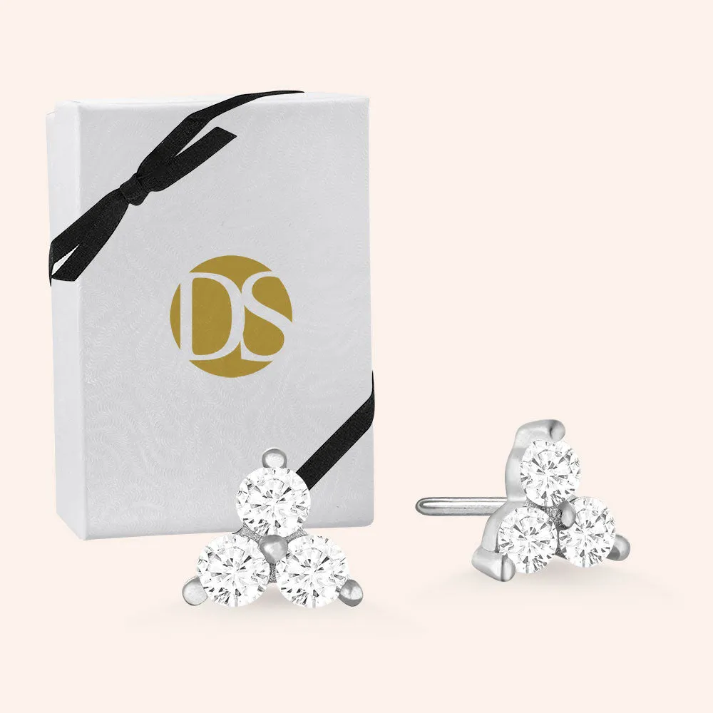 "Fine Tune" 1.0CTW Sterling Silver 3 Stone Post Earrings