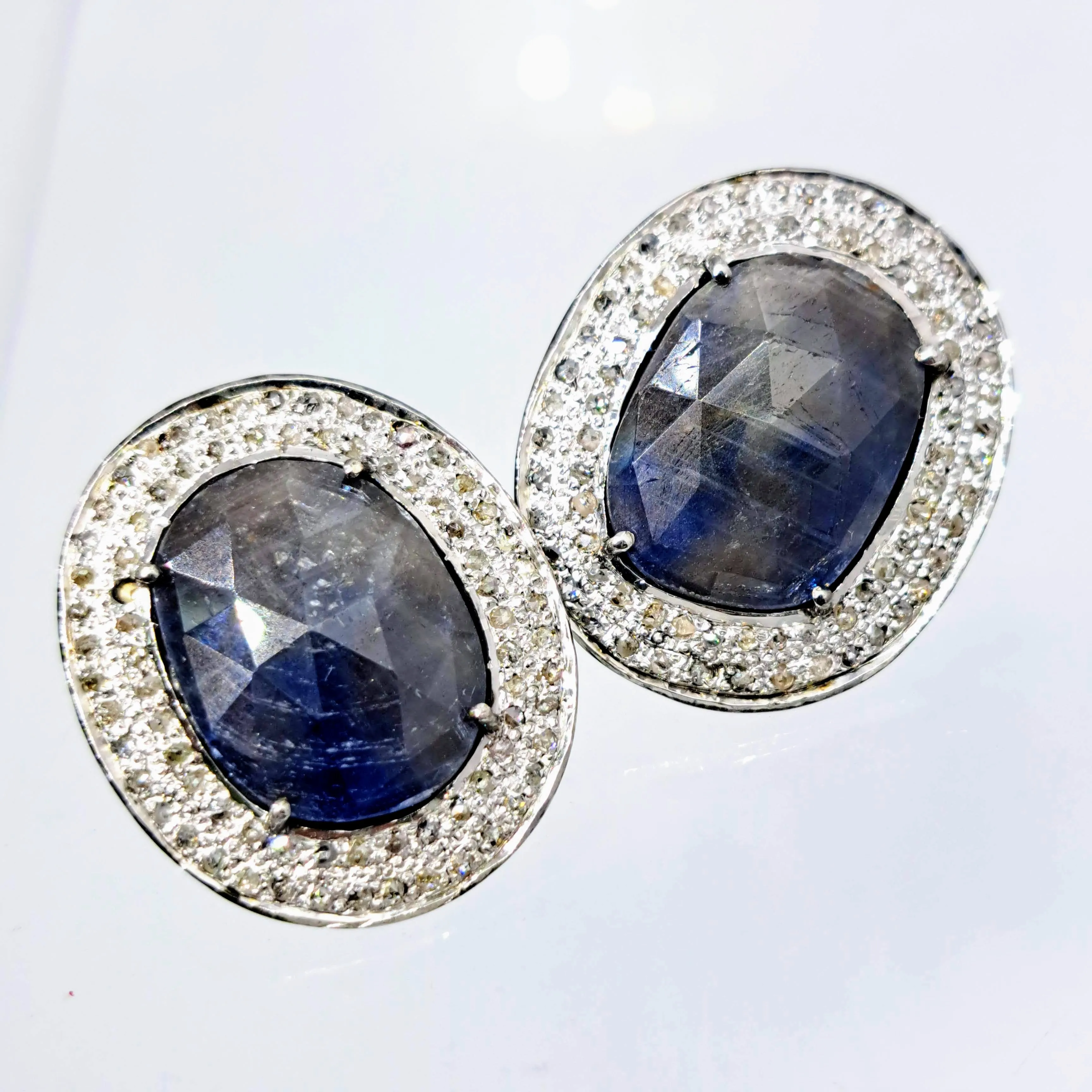 "In The Navy" 1 1/8" Earrings - Sapphire, Diamonds, Sterling