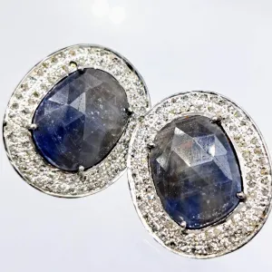 "In The Navy" 1 1/8" Earrings - Sapphire, Diamonds, Sterling