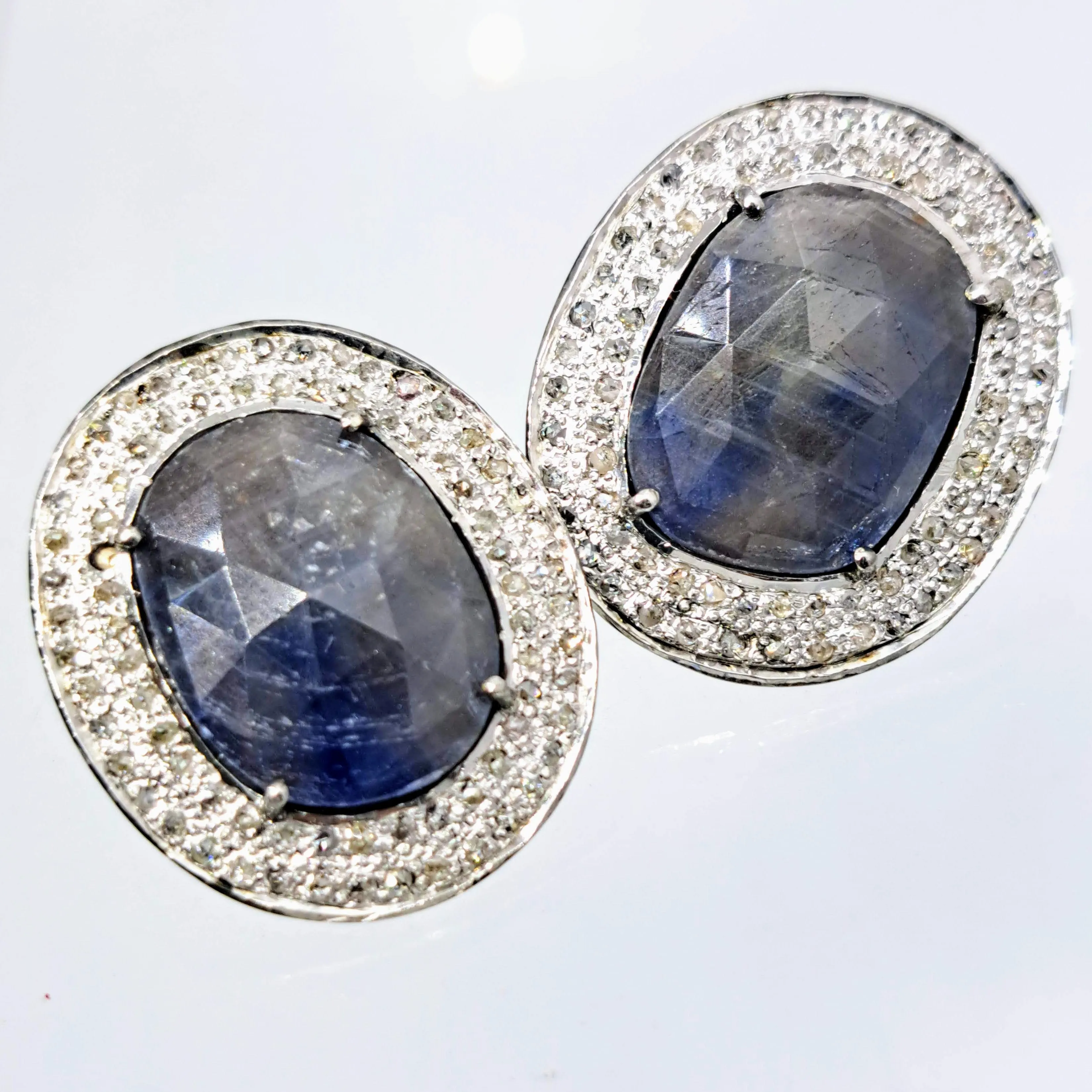 "In The Navy" 1 1/8" Earrings - Sapphire, Diamonds, Sterling