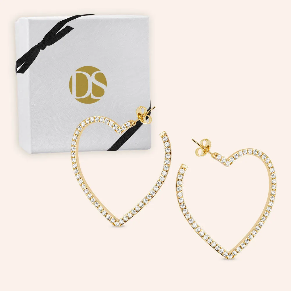 "Lysha" 4.8CTW Pave Inside-outside Heart 1.7" Hoops