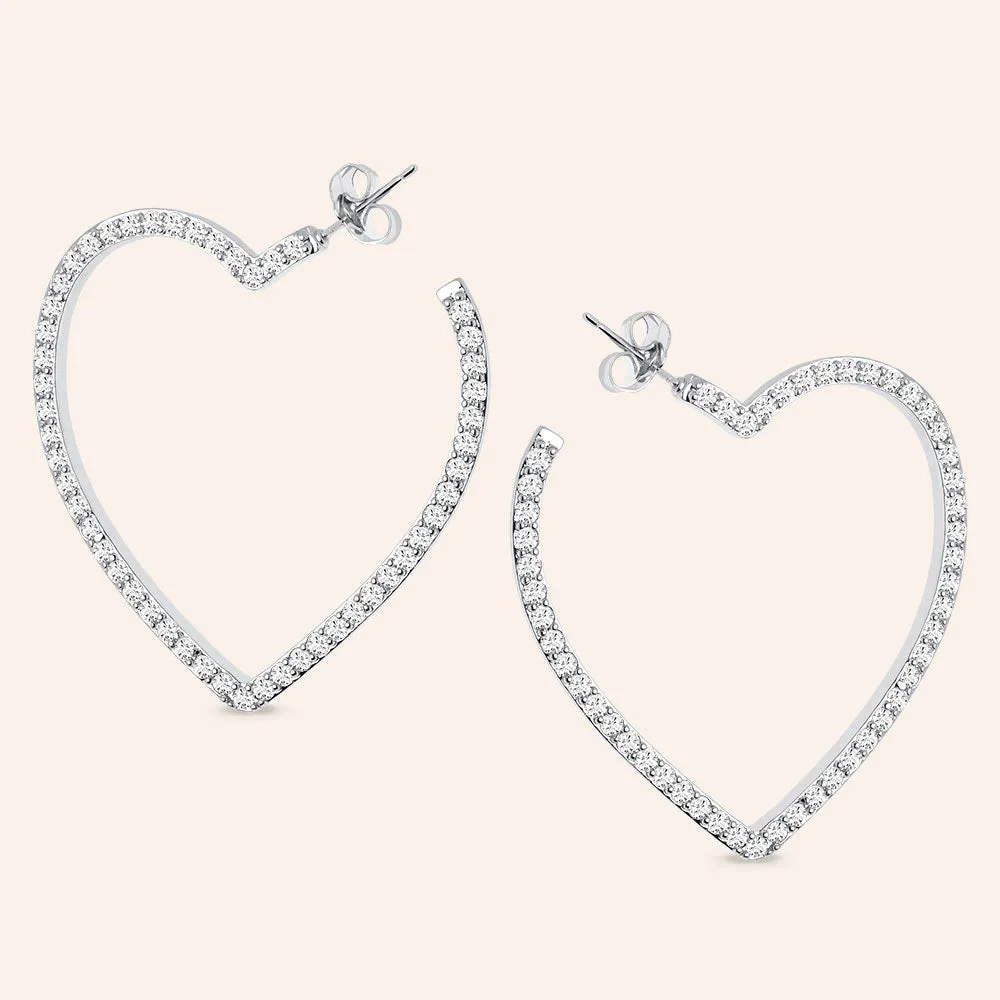 "Lysha" 4.8CTW Pave Inside-outside Heart 1.7" Hoops