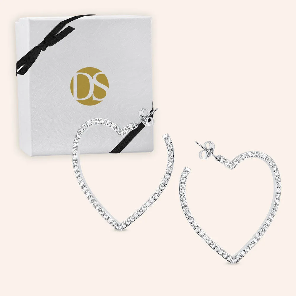 "Lysha" 4.8CTW Pave Inside-outside Heart 1.7" Hoops