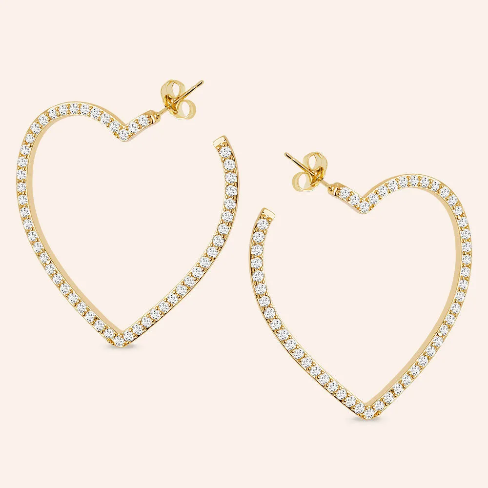 "Lysha" 4.8CTW Pave Inside-outside Heart 1.7" Hoops