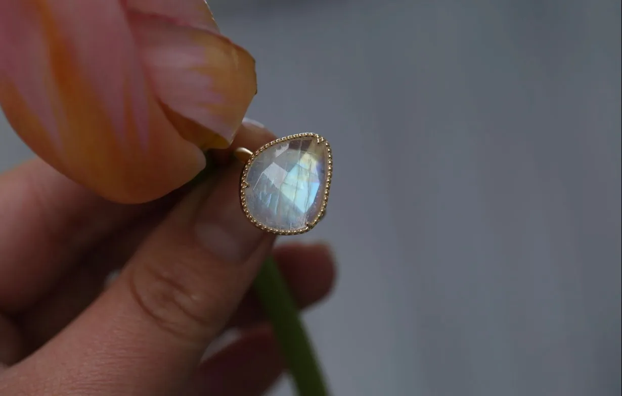 Rainbow Moonstone Slice Ring