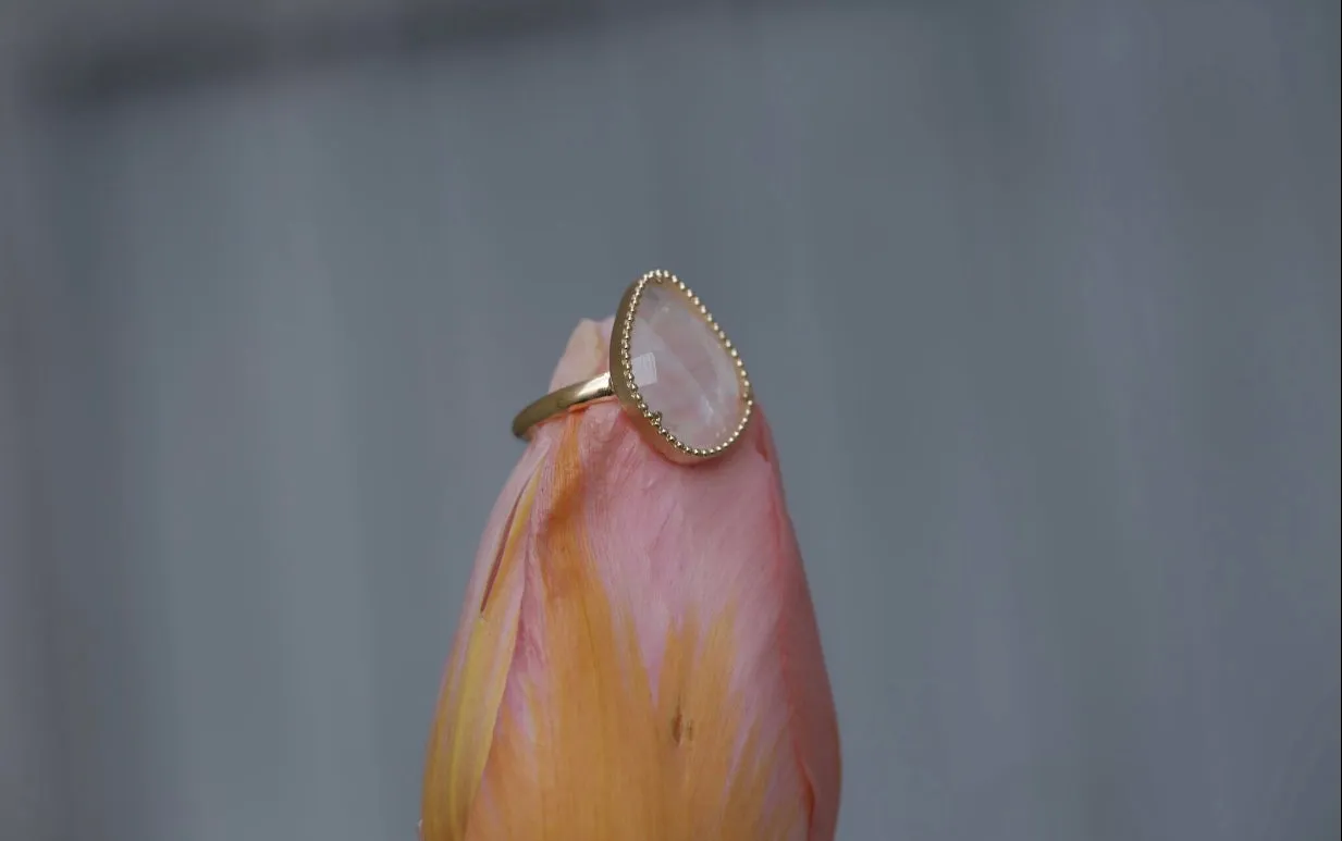 Rainbow Moonstone Slice Ring