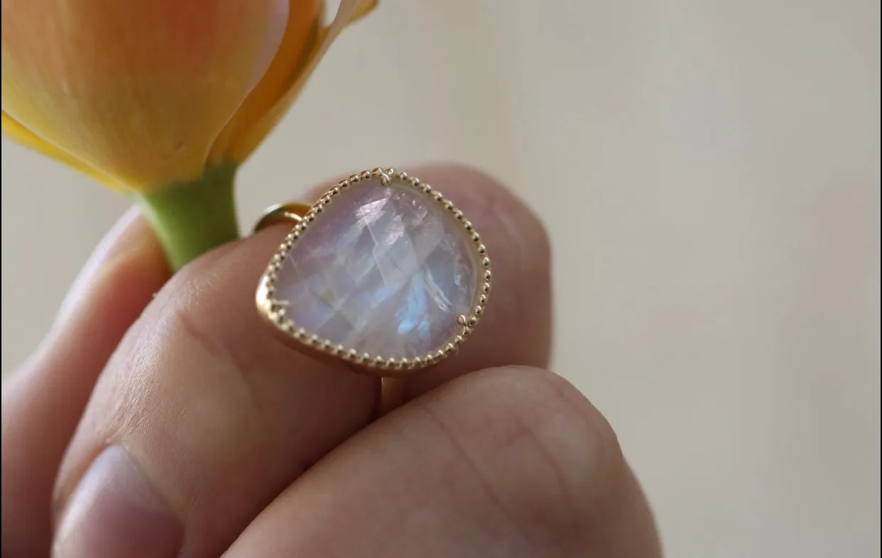 Rainbow Moonstone Slice Ring