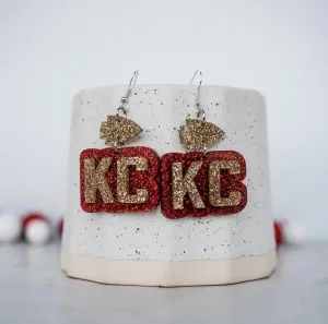 Red & Gold Glitter KC Arrowhead Double Layered Drop Earrings