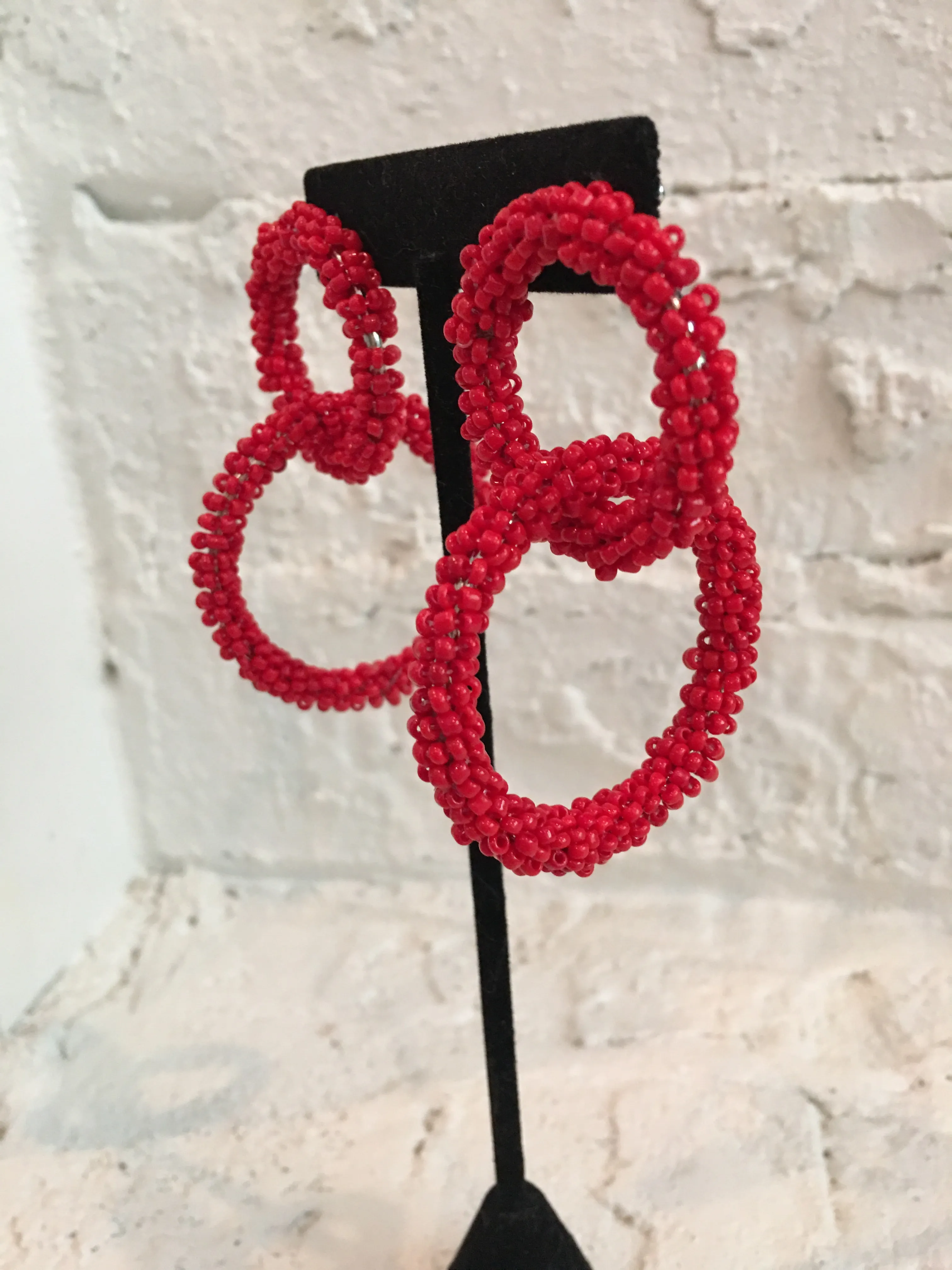 Red Beaded Hoops