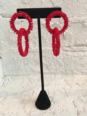 Red Beaded Hoops