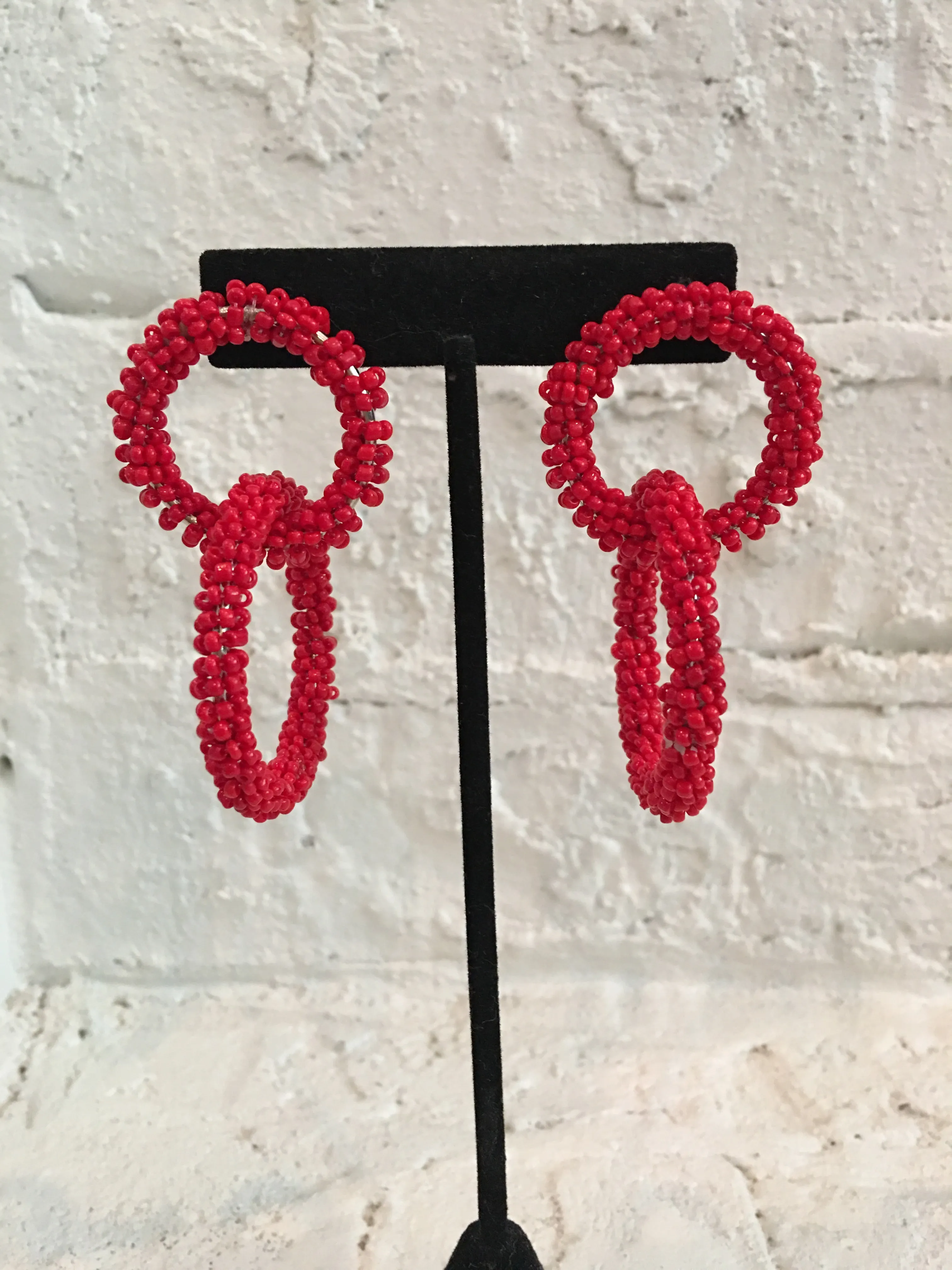 Red Beaded Hoops