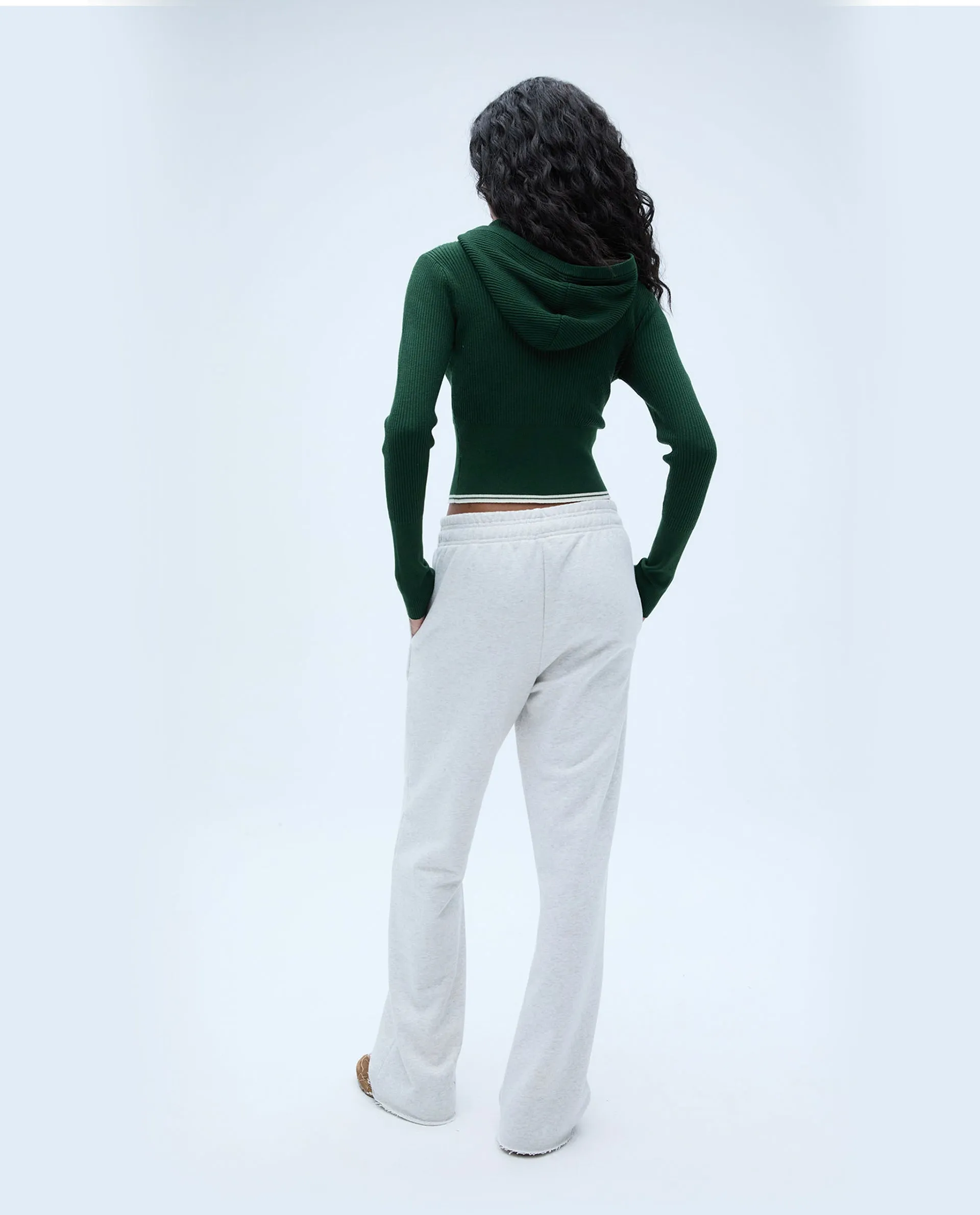 Rib Knit Contrast Hoodie - Forest Green/Marshmallow White