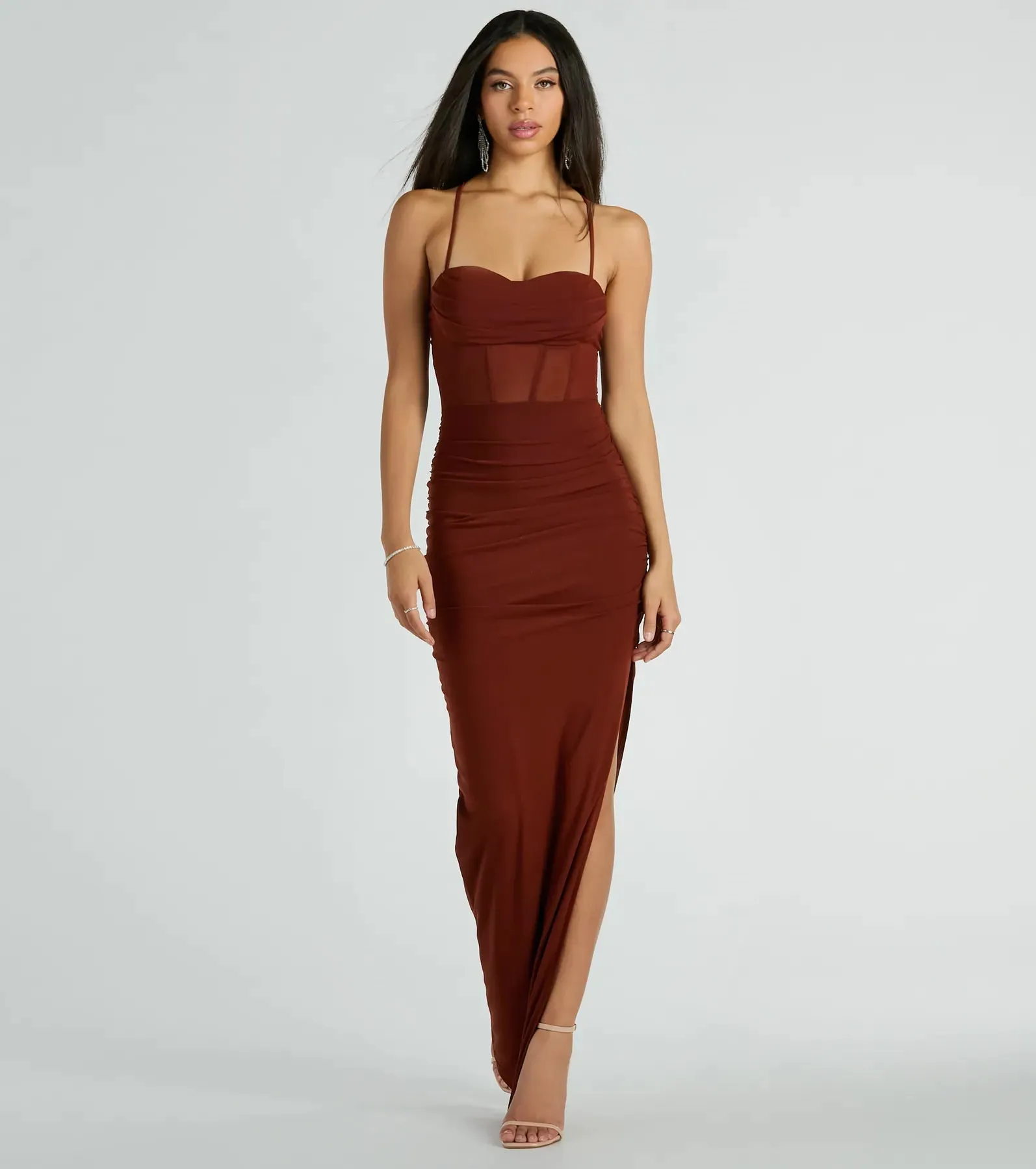 Rose Formal Mesh Corset Long Dress