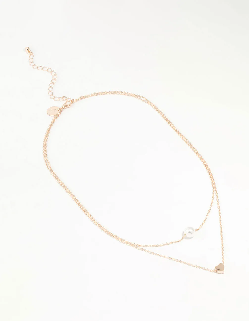 Rose Gold Pearl Heart Layered Necklace
