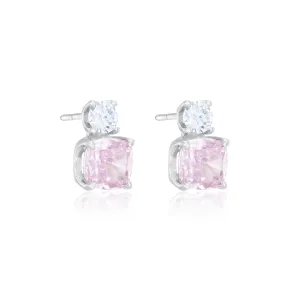 Round And Square Drop Cz Earrings