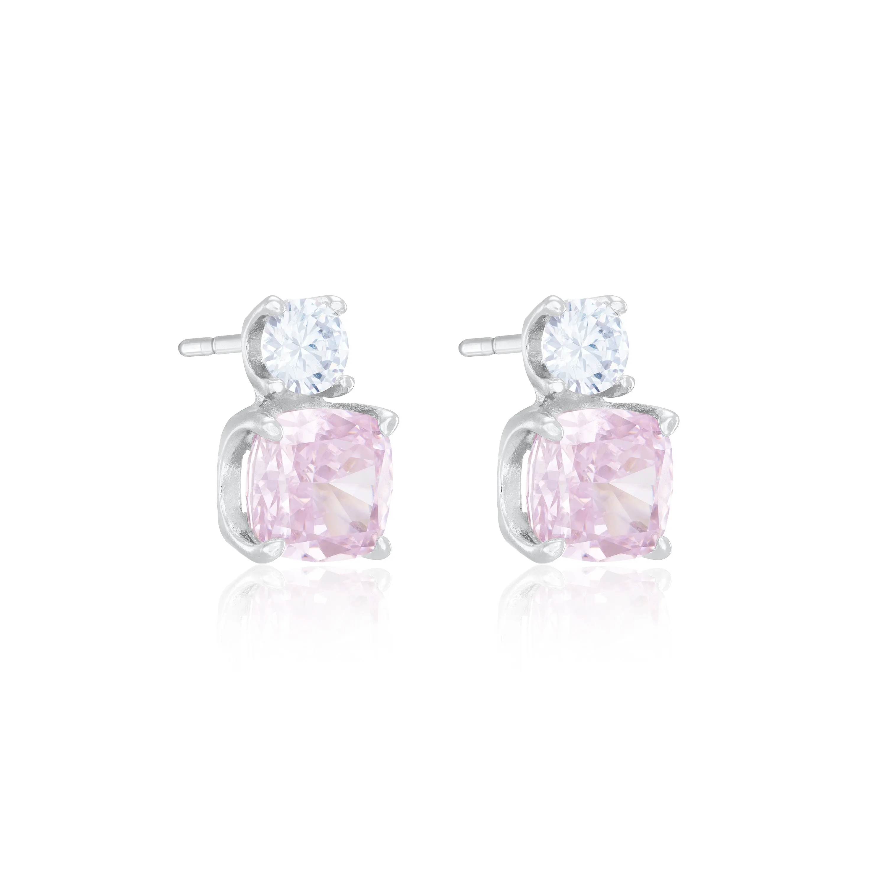 Round And Square Drop Cz Earrings