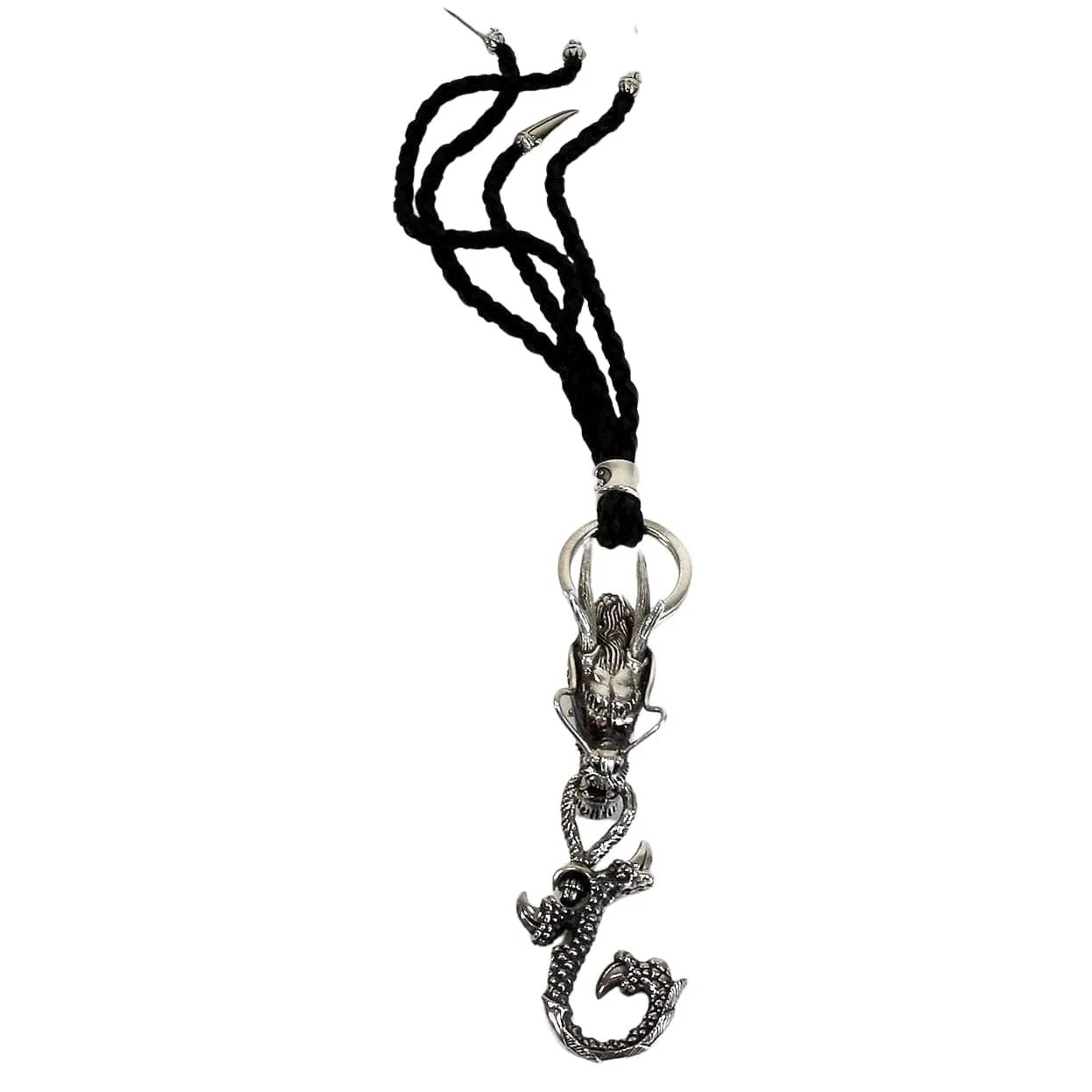 Ruby Eye Dragon Silver Leather Keychain