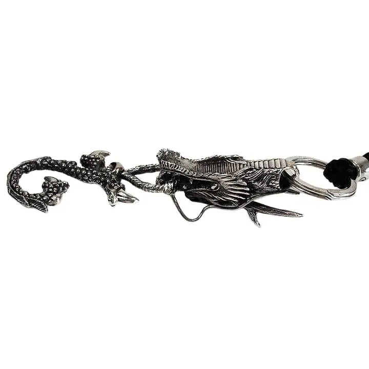 Ruby Eye Dragon Silver Leather Keychain