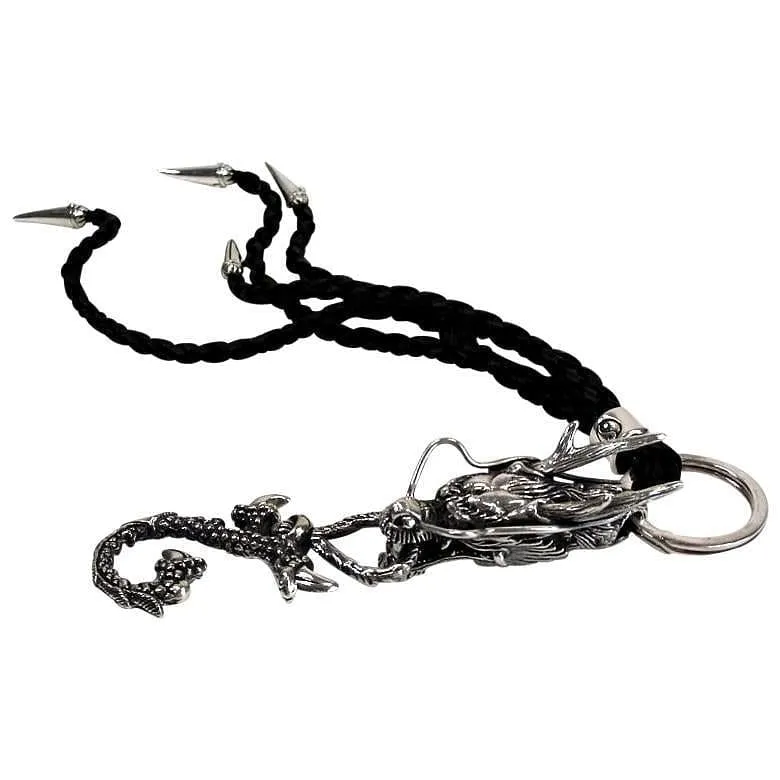 Ruby Eye Dragon Silver Leather Keychain