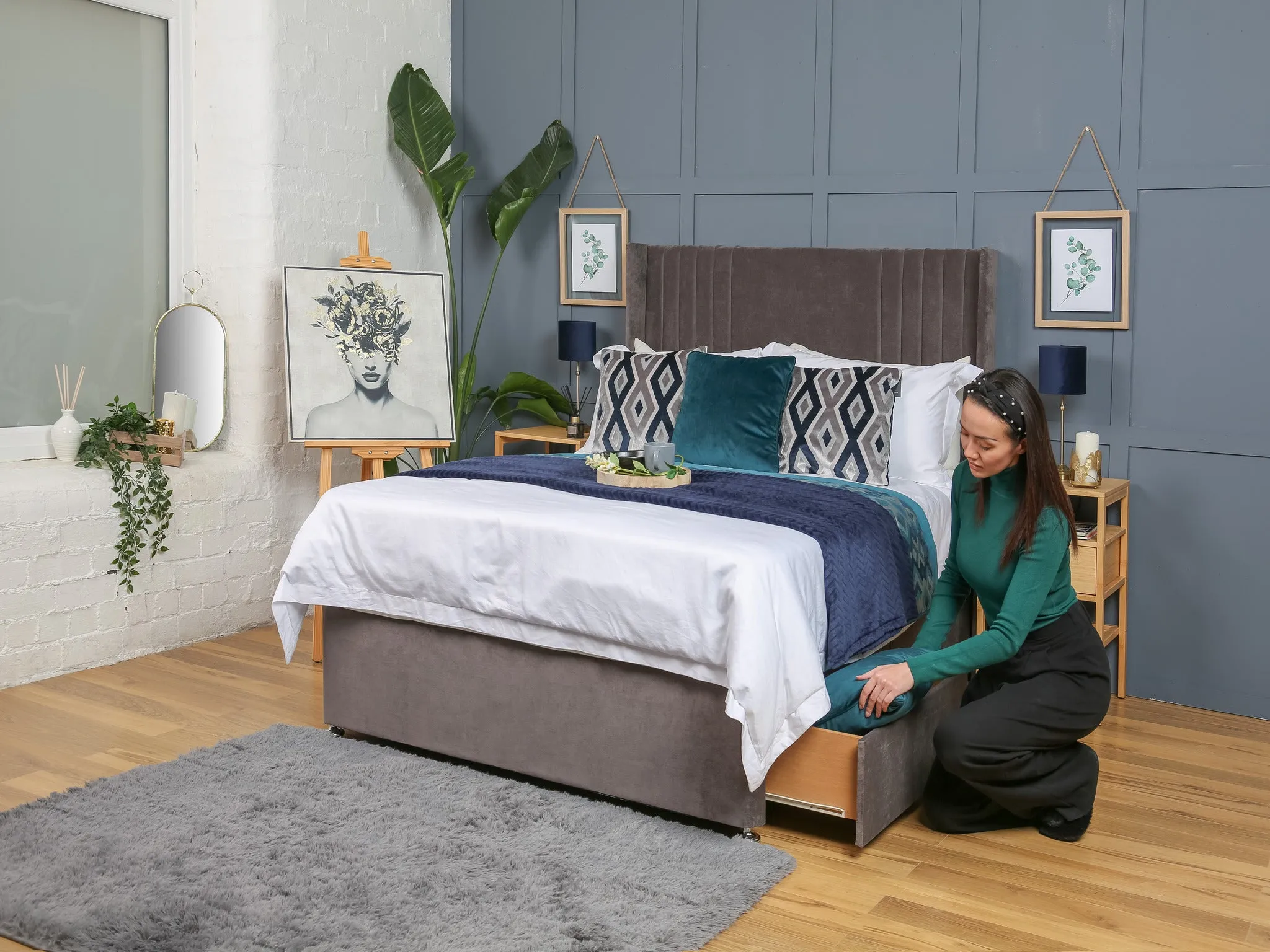 Sauvage Divan Bed Set With Mattress Options And Floorstanding Winged Headboard