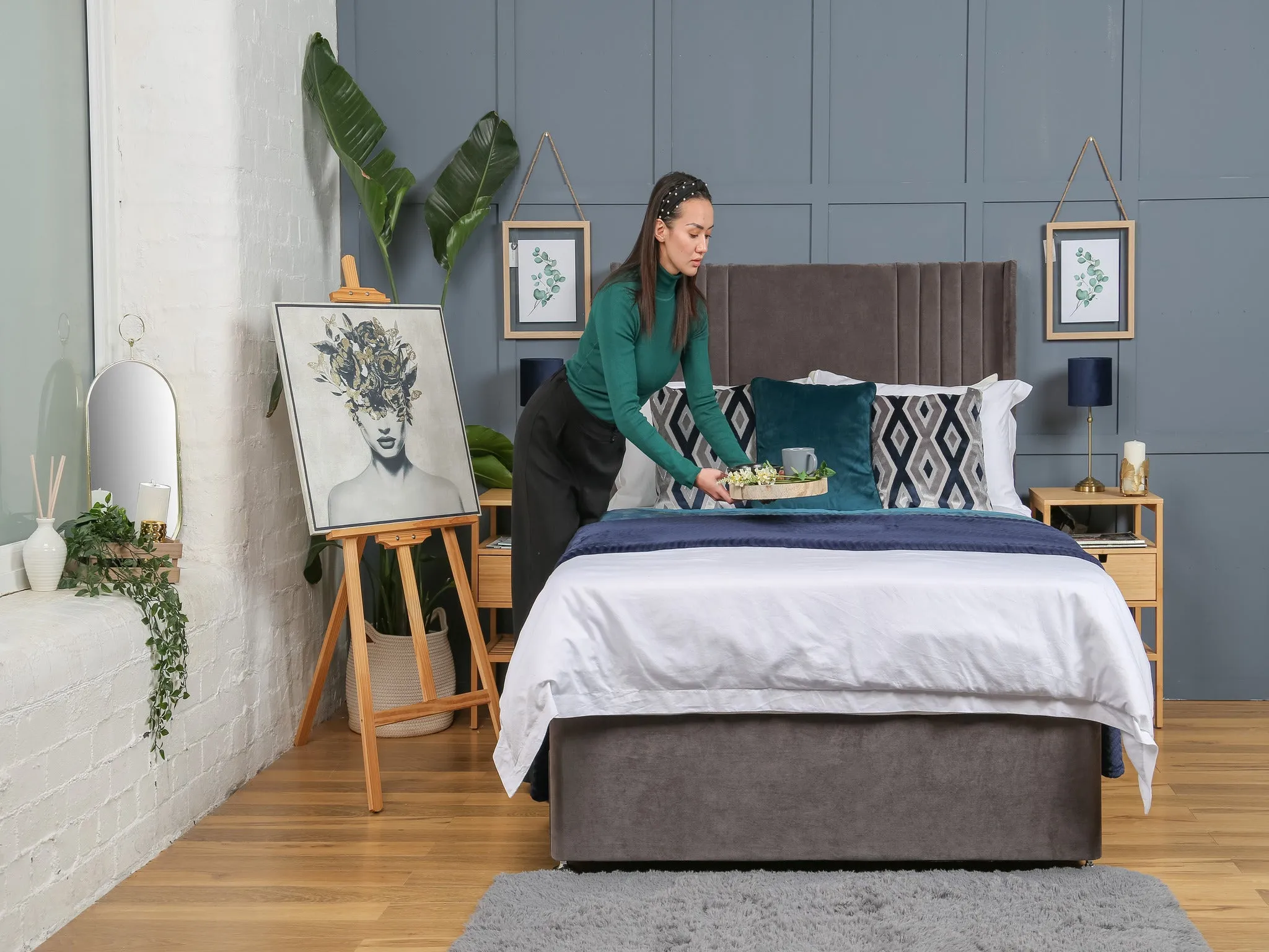 Sauvage Divan Bed Set With Mattress Options And Floorstanding Winged Headboard