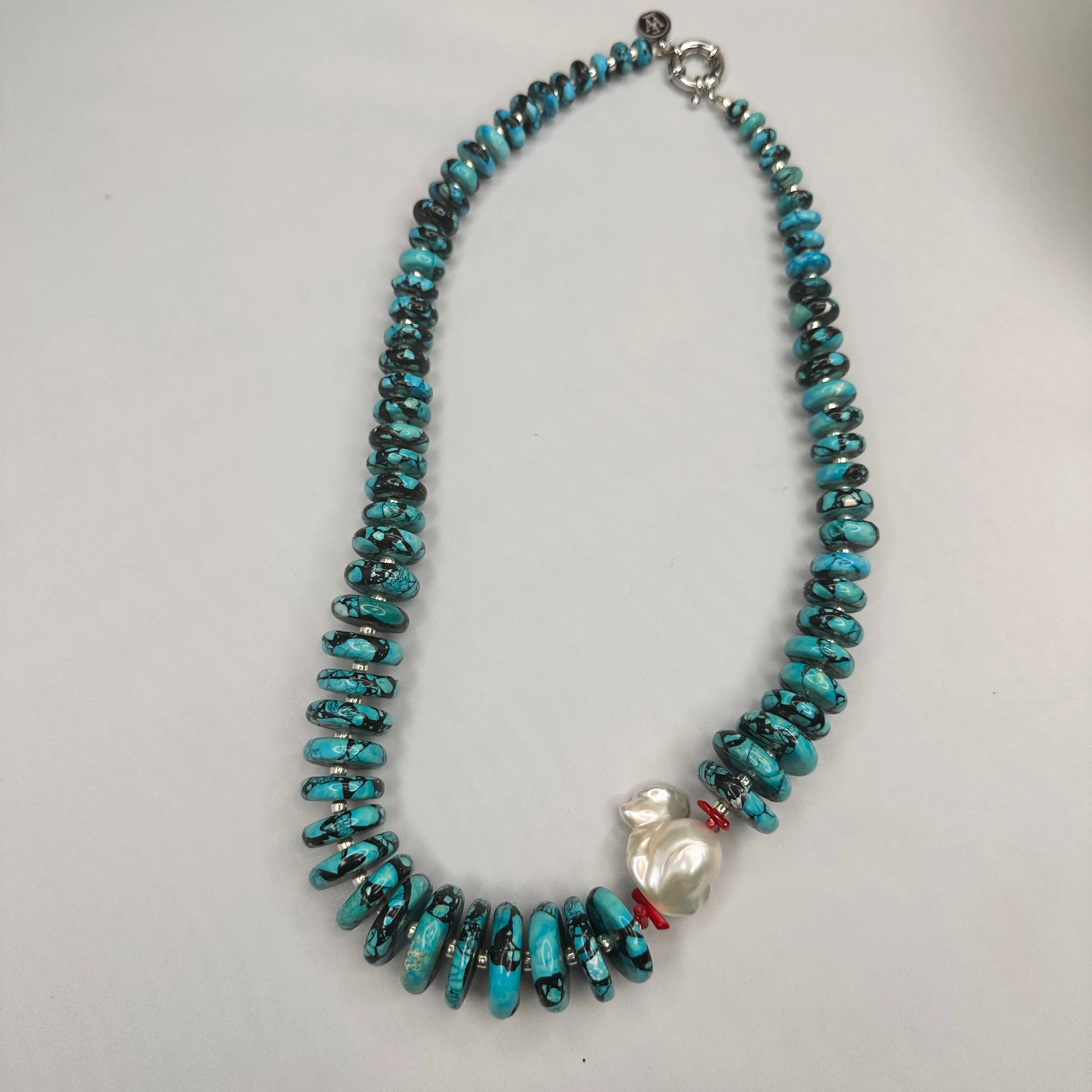 Sea Sediment Jasper Discs, Red Coral and Baroque Pearl Necklace | Erika Williner Designs