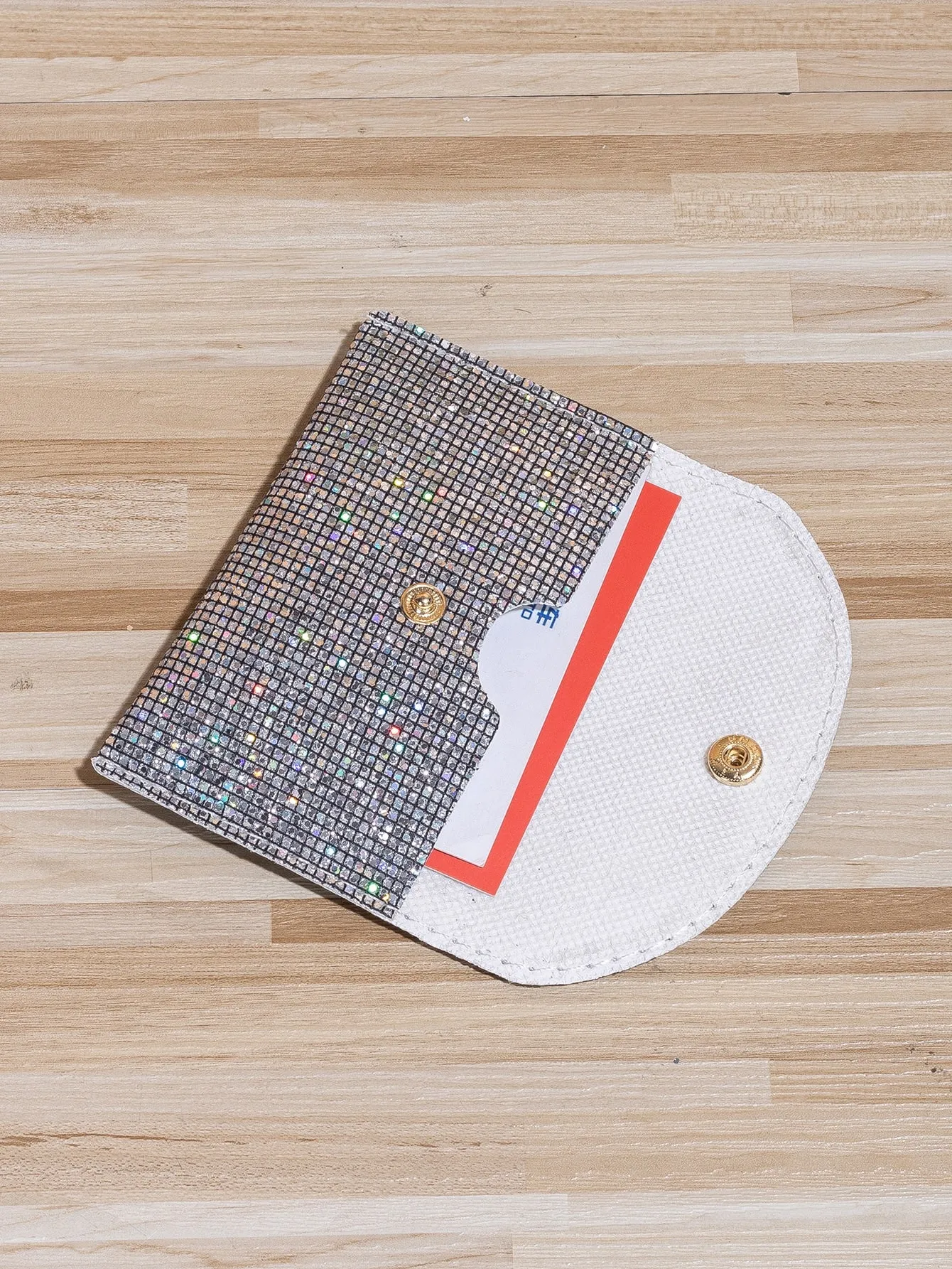 Sequin Decor Flap Card Holder - Silver