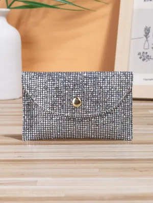 Sequin Decor Flap Card Holder - Silver