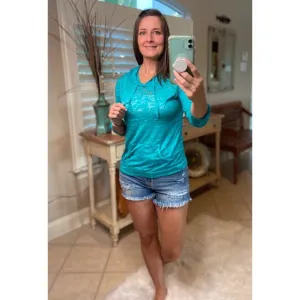 Sexy Sheer Burnout Drawstring Hoodie Tissue High Neck Long Sleeve Top Jade