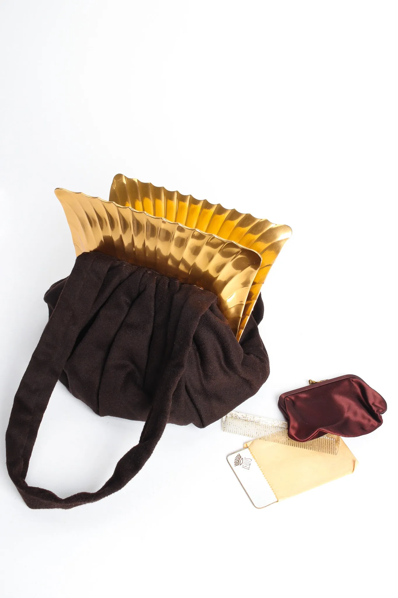 Shell Frame Wool Pouch Bag