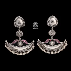 Shivneri Statement Chandbali Silver Earrings
