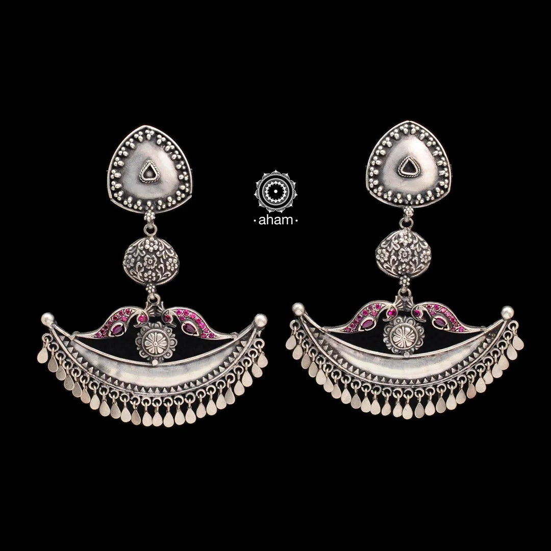 Shivneri Statement Chandbali Silver Earrings