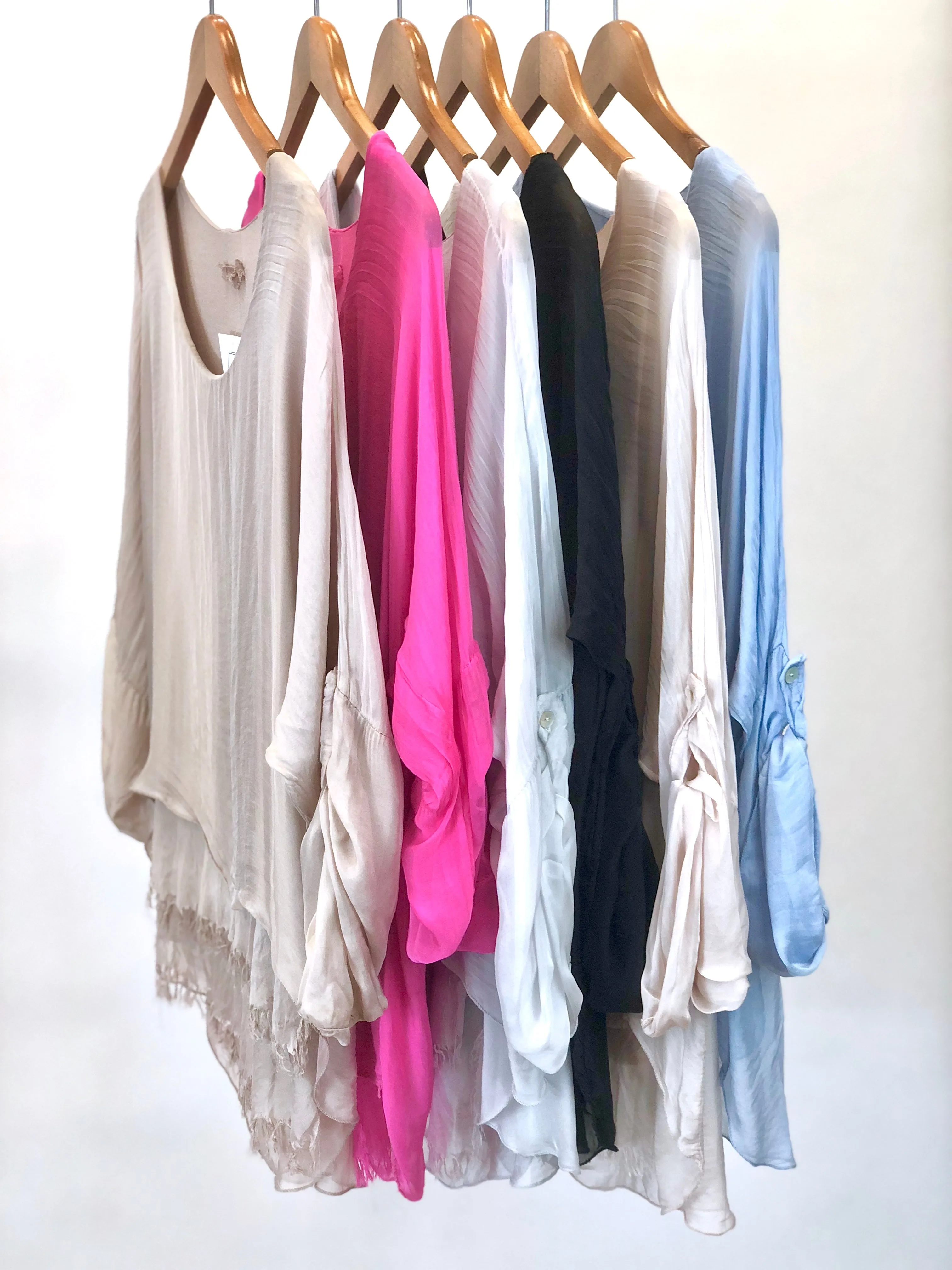 Silk Blouse with Layered Hem (Multiple Colors)