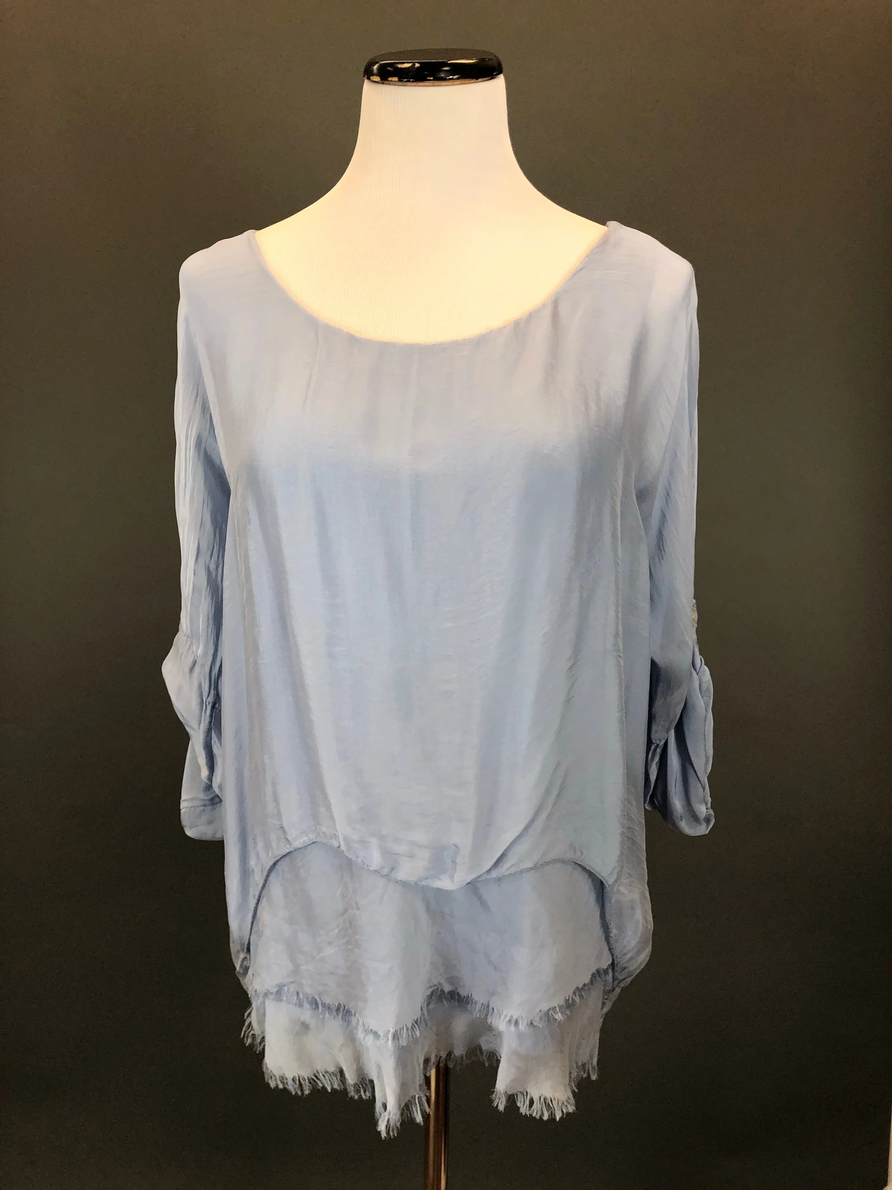 Silk Blouse with Layered Hem (Multiple Colors)