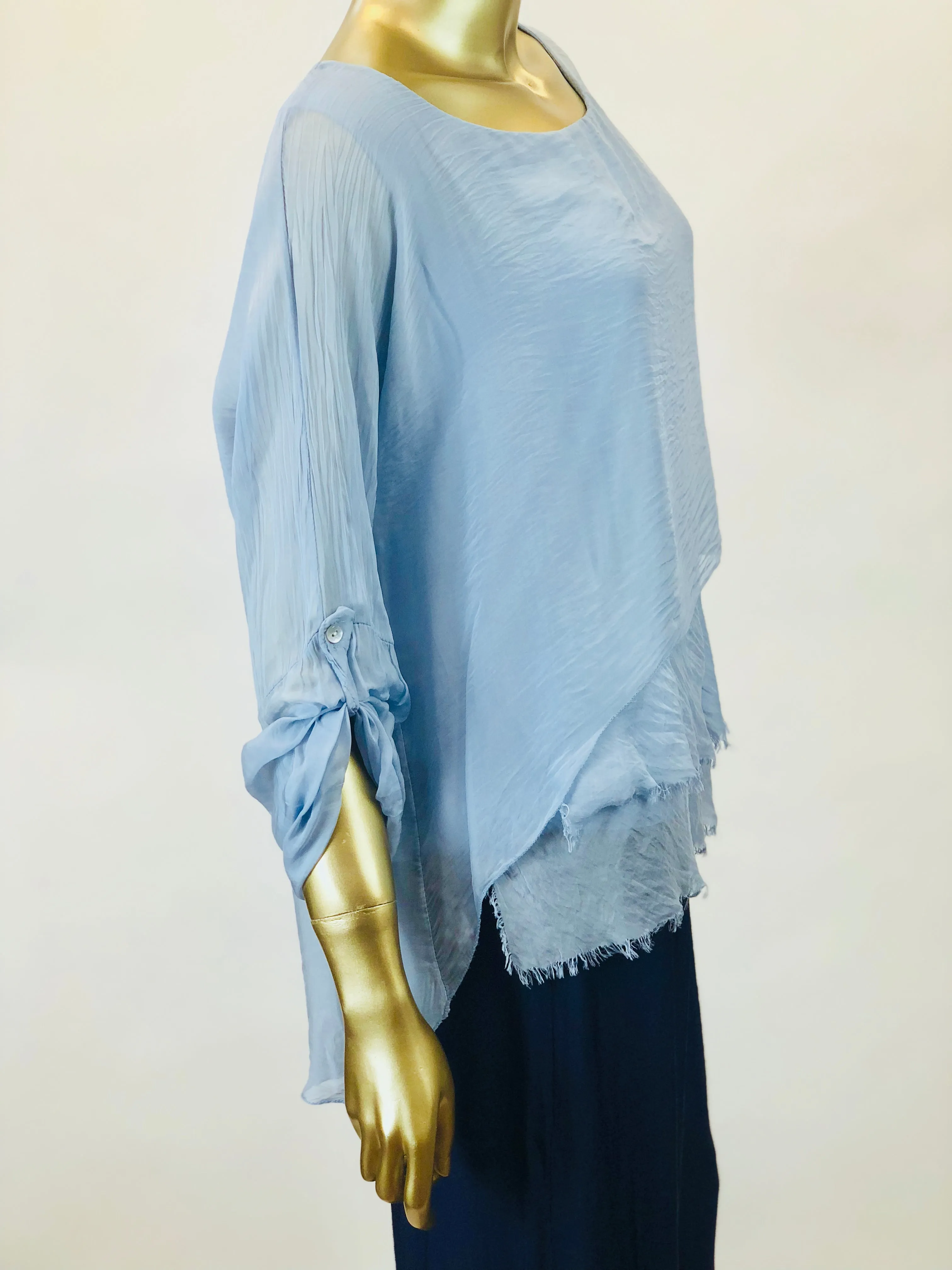 Silk Blouse with Layered Hem (Multiple Colors)