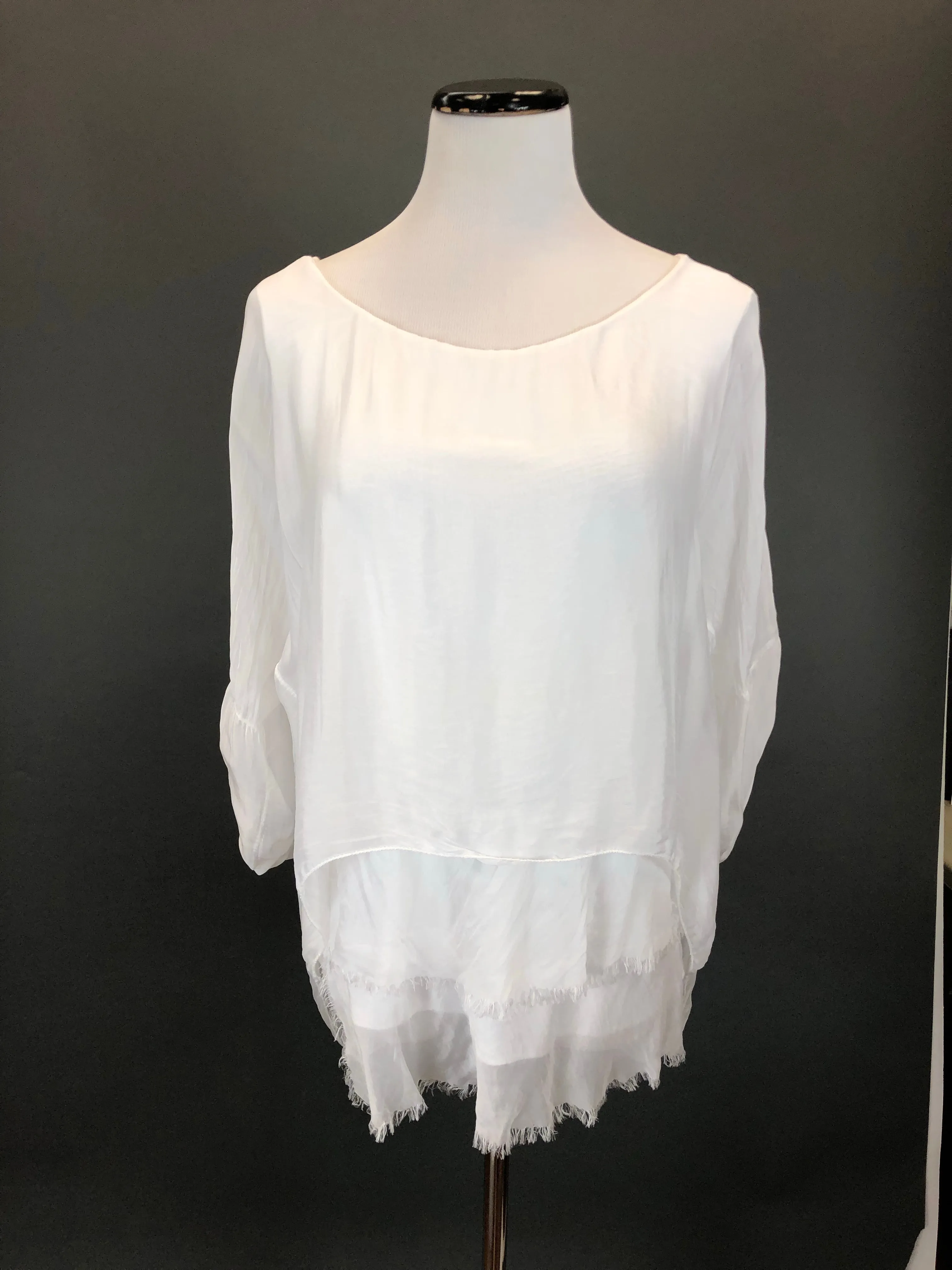 Silk Blouse with Layered Hem (Multiple Colors)