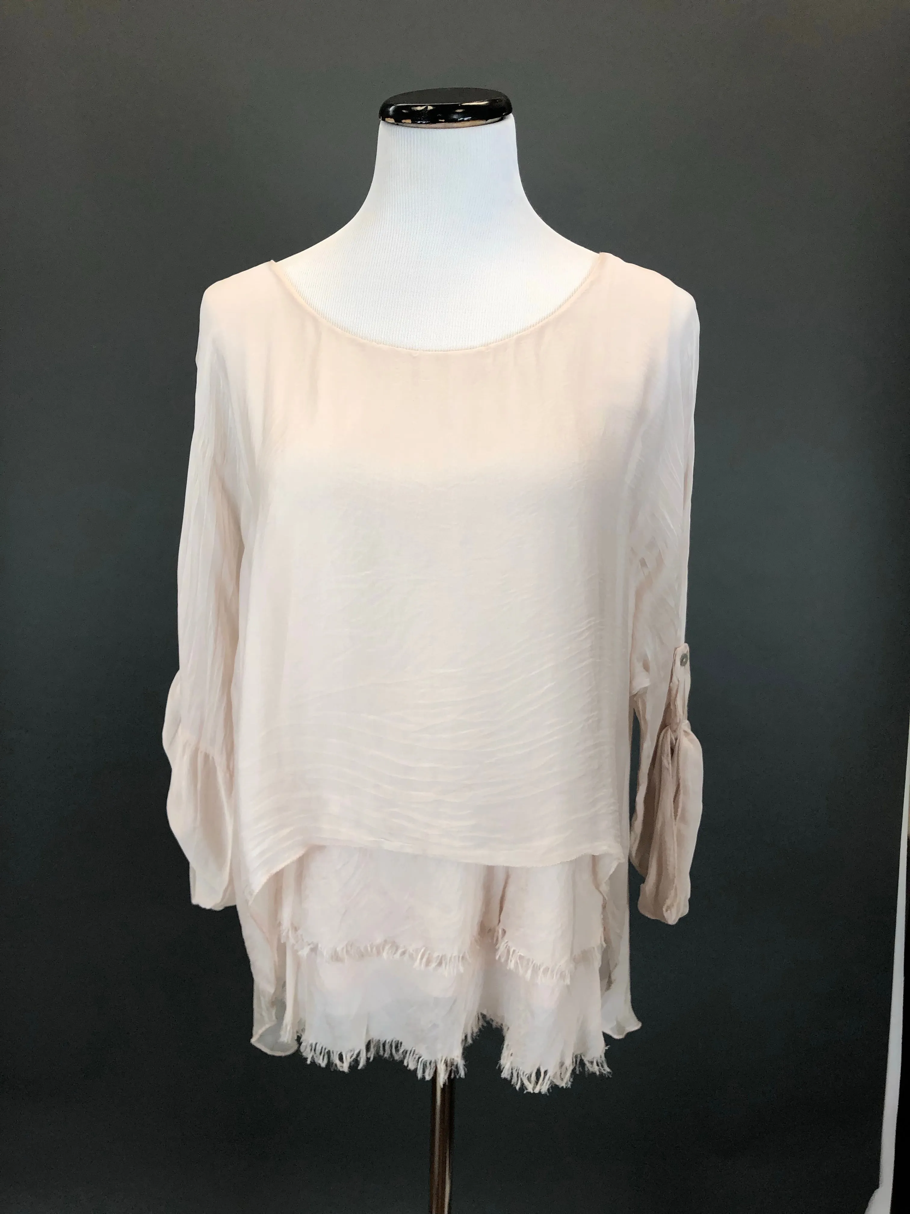 Silk Blouse with Layered Hem (Multiple Colors)